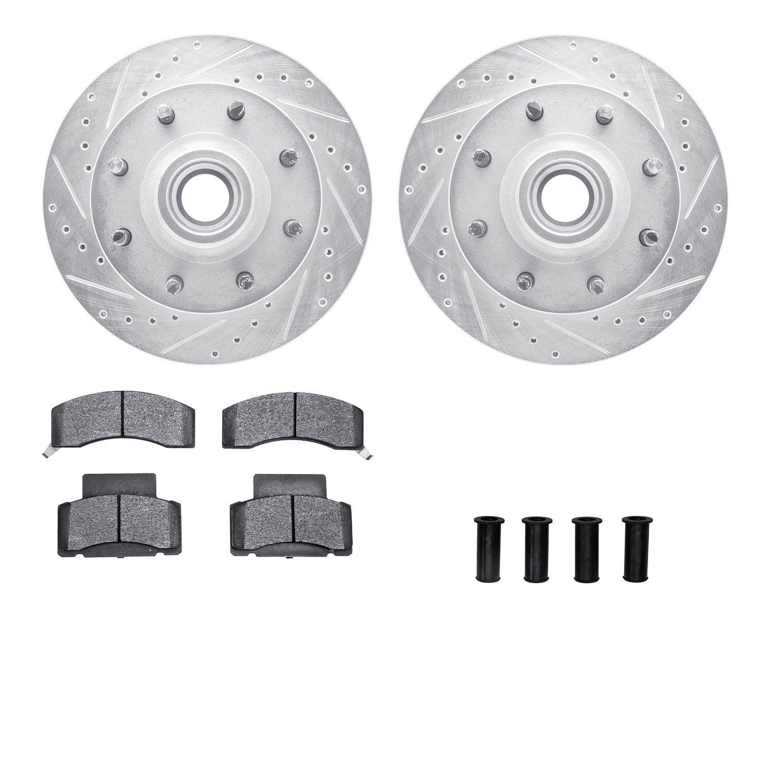 7312-48032 Drilled/Slotted Brake Rotor with 3000-Series Ceramic Brake Pads Kit & Hardware [Silver], 2001-2002 GM, Position: Fron