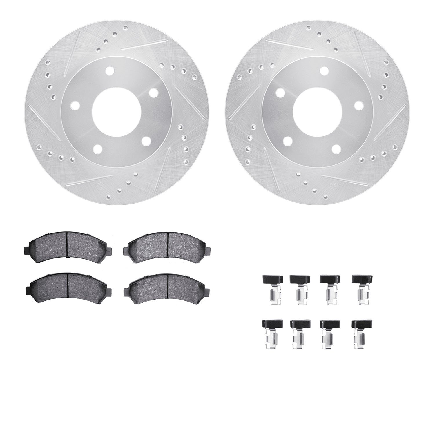 7312-48033 Drilled/Slotted Brake Rotor with 3000-Series Ceramic Brake Pads Kit & Hardware [Silver], 1997-2005 GM, Position: Fron