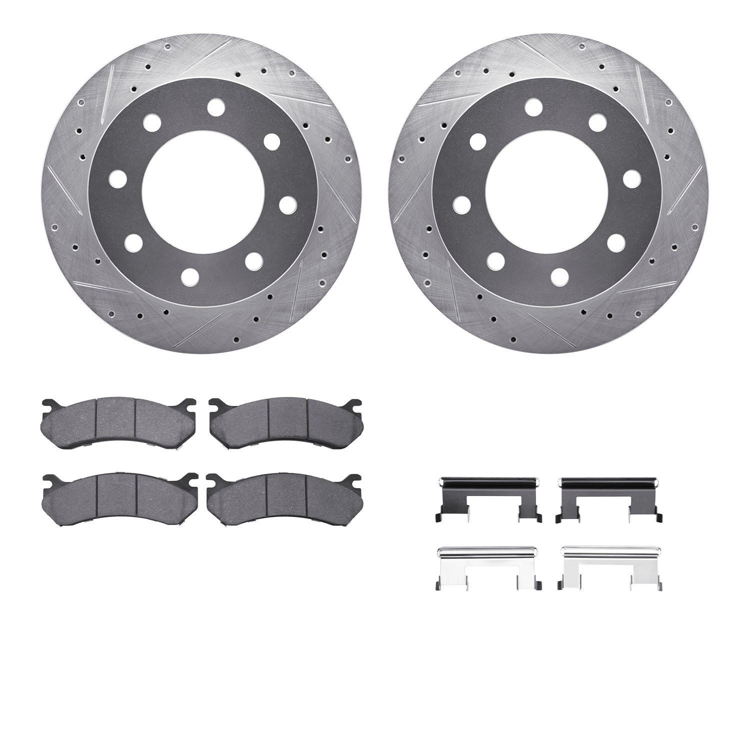 7312-48041 Drilled/Slotted Brake Rotor with 3000-Series Ceramic Brake Pads Kit & Hardware [Silver], 2003-2005 GM, Position: Rear