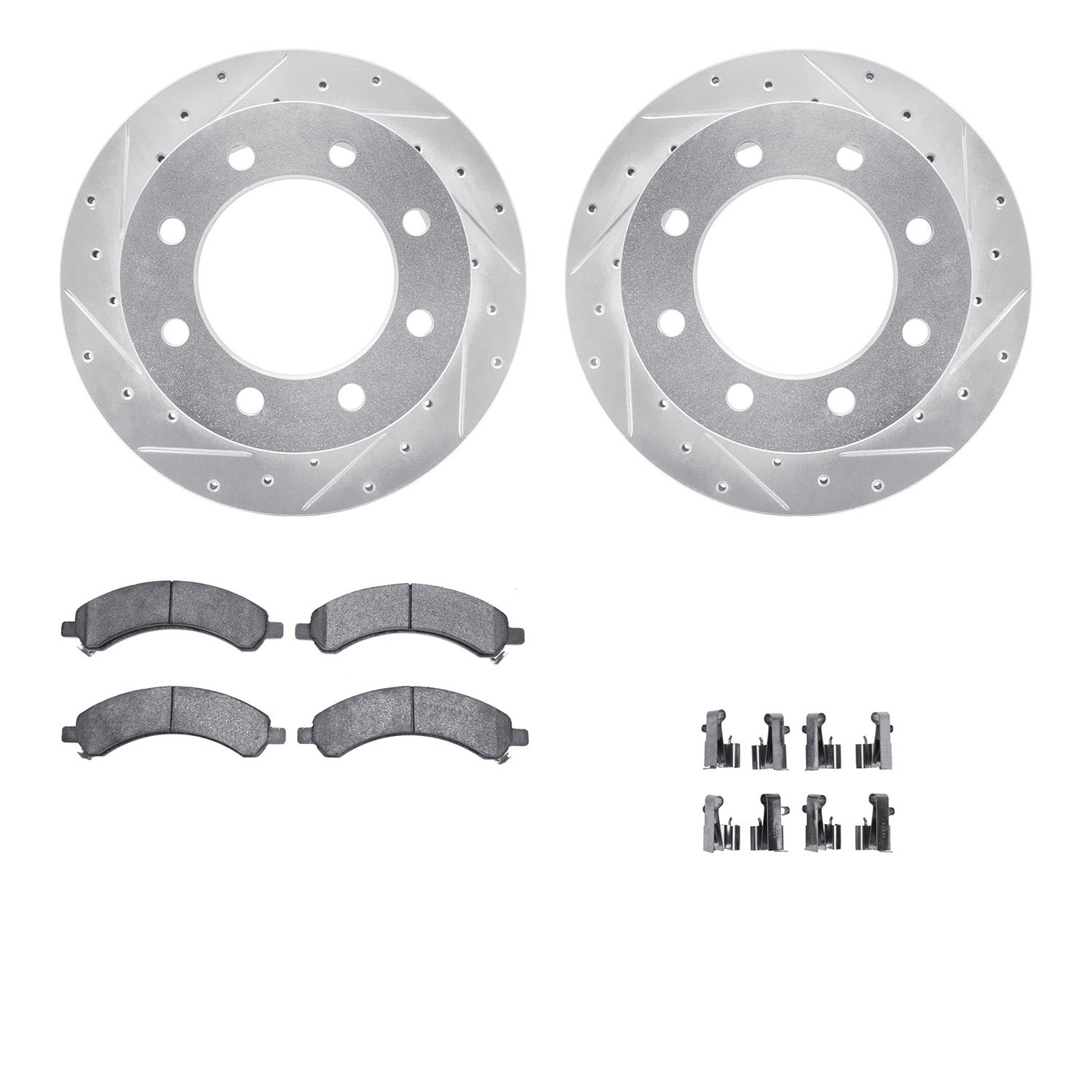 7312-48055 Drilled/Slotted Brake Rotor with 3000-Series Ceramic Brake Pads Kit & Hardware [Silver], 2003-2008 GM, Position: Rear