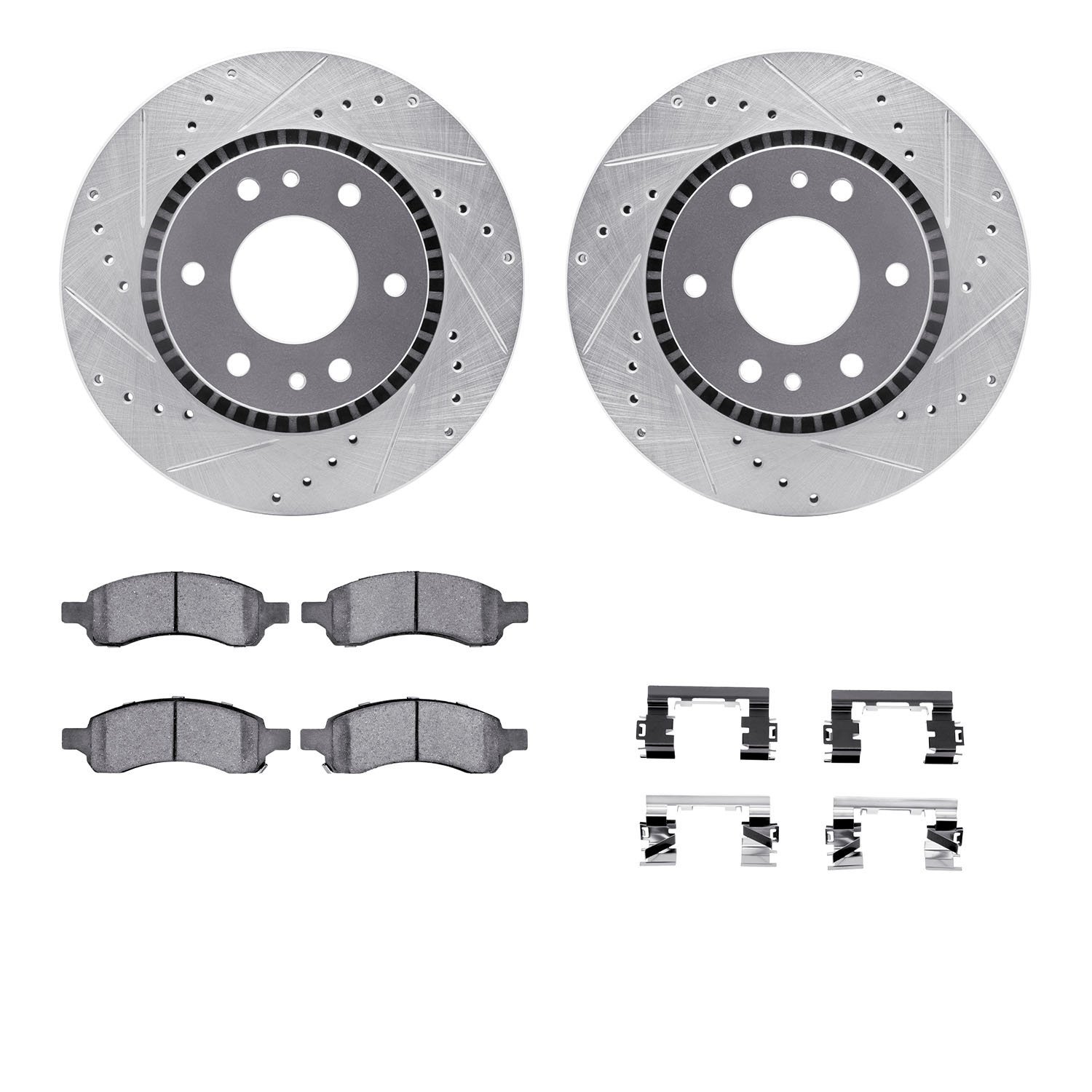 7312-48059 Drilled/Slotted Brake Rotor with 3000-Series Ceramic Brake Pads Kit & Hardware [Silver], 2006-2009 GM, Position: Fron