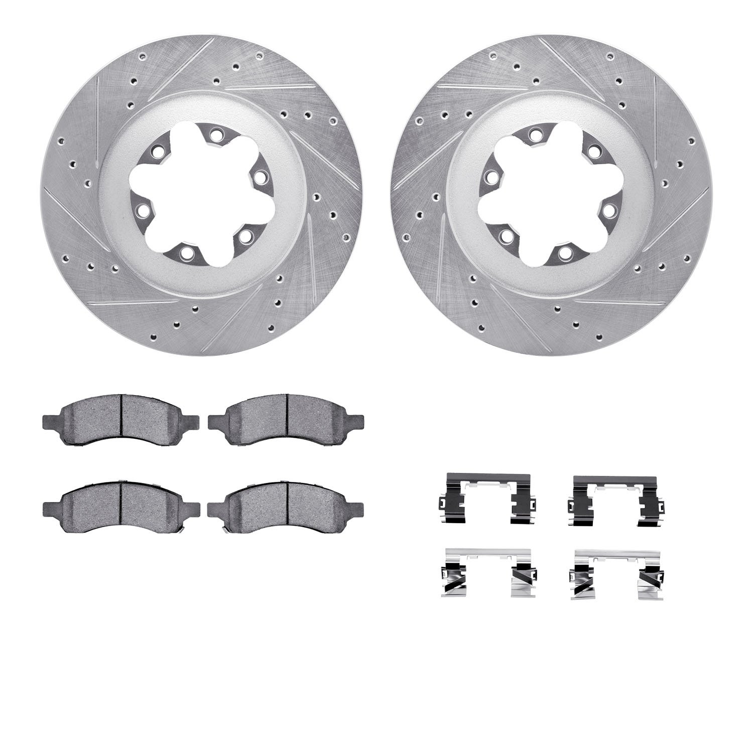 7312-48060 Drilled/Slotted Brake Rotor with 3000-Series Ceramic Brake Pads Kit & Hardware [Silver], 2009-2012 GM, Position: Fron