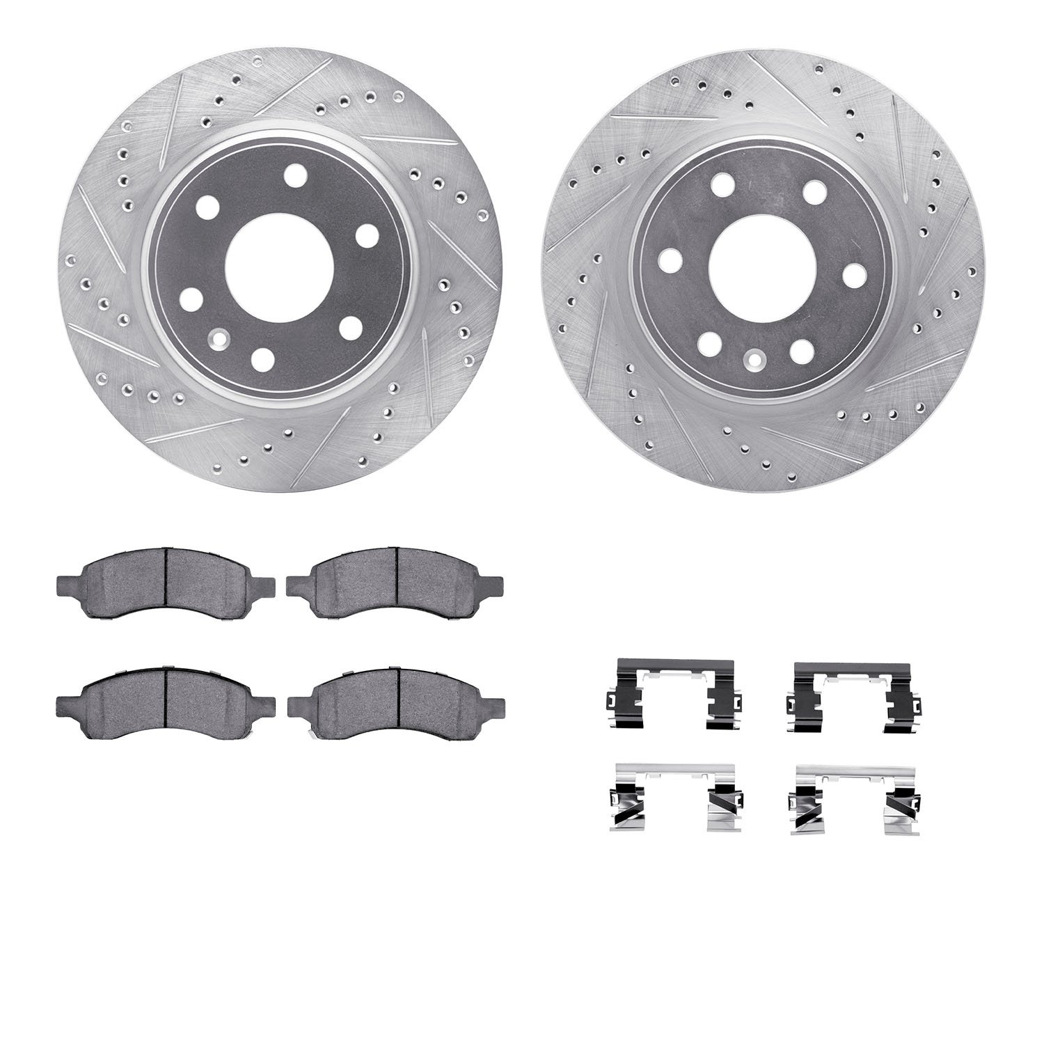 7312-48061 Drilled/Slotted Brake Rotor with 3000-Series Ceramic Brake Pads Kit & Hardware [Silver], 2007-2017 GM, Position: Fron