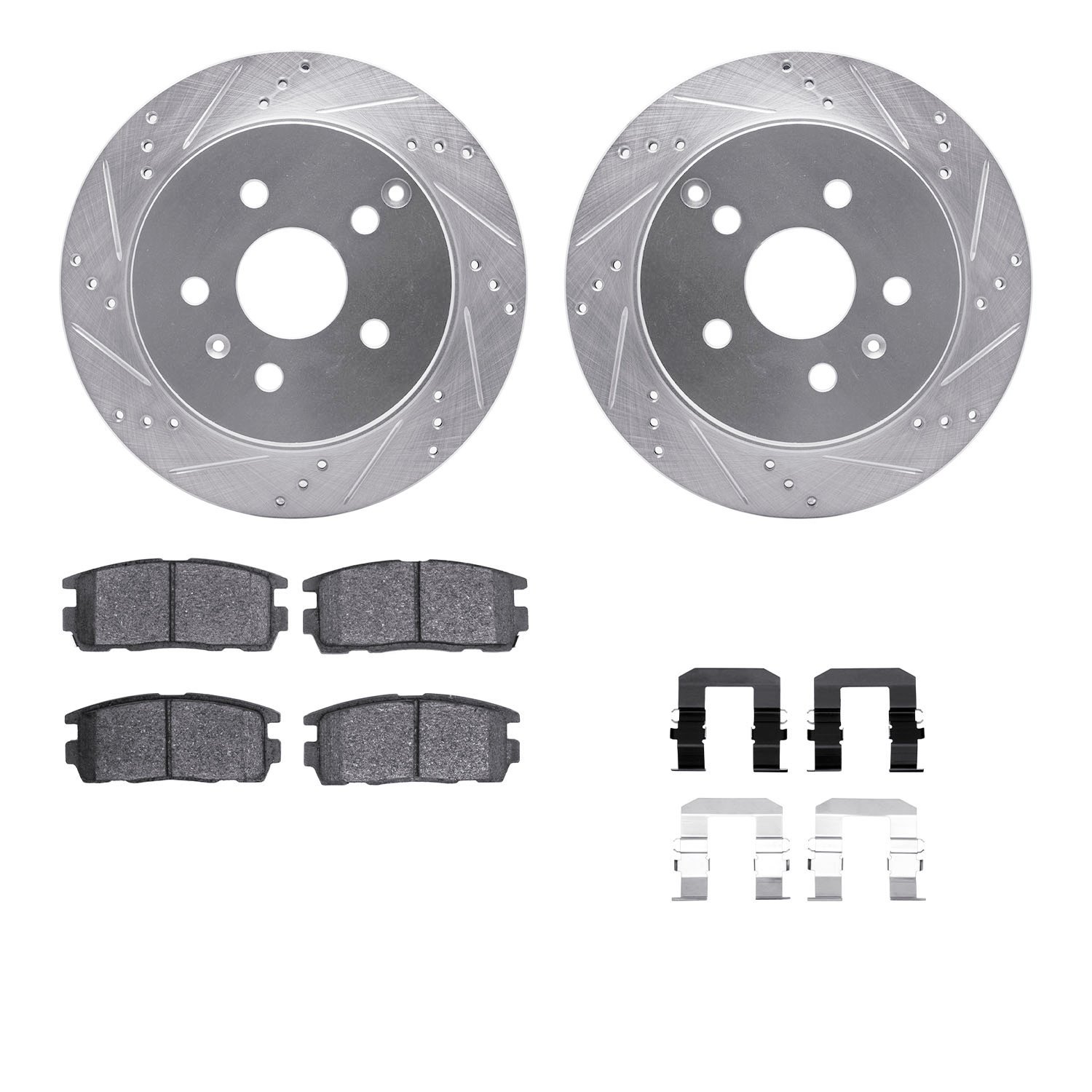 7312-48064 Drilled/Slotted Brake Rotor with 3000-Series Ceramic Brake Pads Kit & Hardware [Silver], 2010-2017 GM, Position: Rear