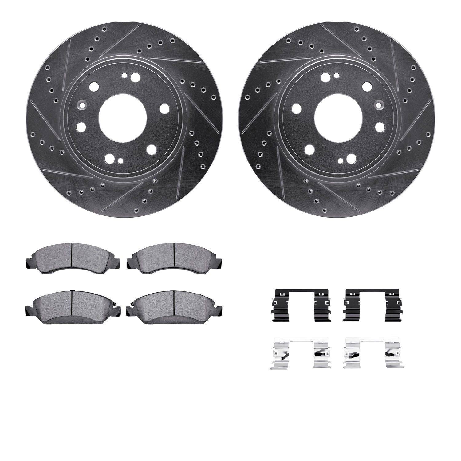 7312-48066 Drilled/Slotted Brake Rotor with 3000-Series Ceramic Brake Pads Kit & Hardware [Silver], 2009-2020 GM, Position: Fron