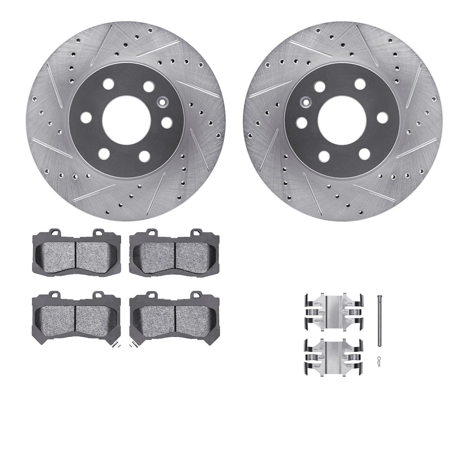 7312-48071 Drilled/Slotted Brake Rotor with 3000-Series Ceramic Brake Pads Kit & Hardware [Silver], 2015-2020 GM, Position: Fron