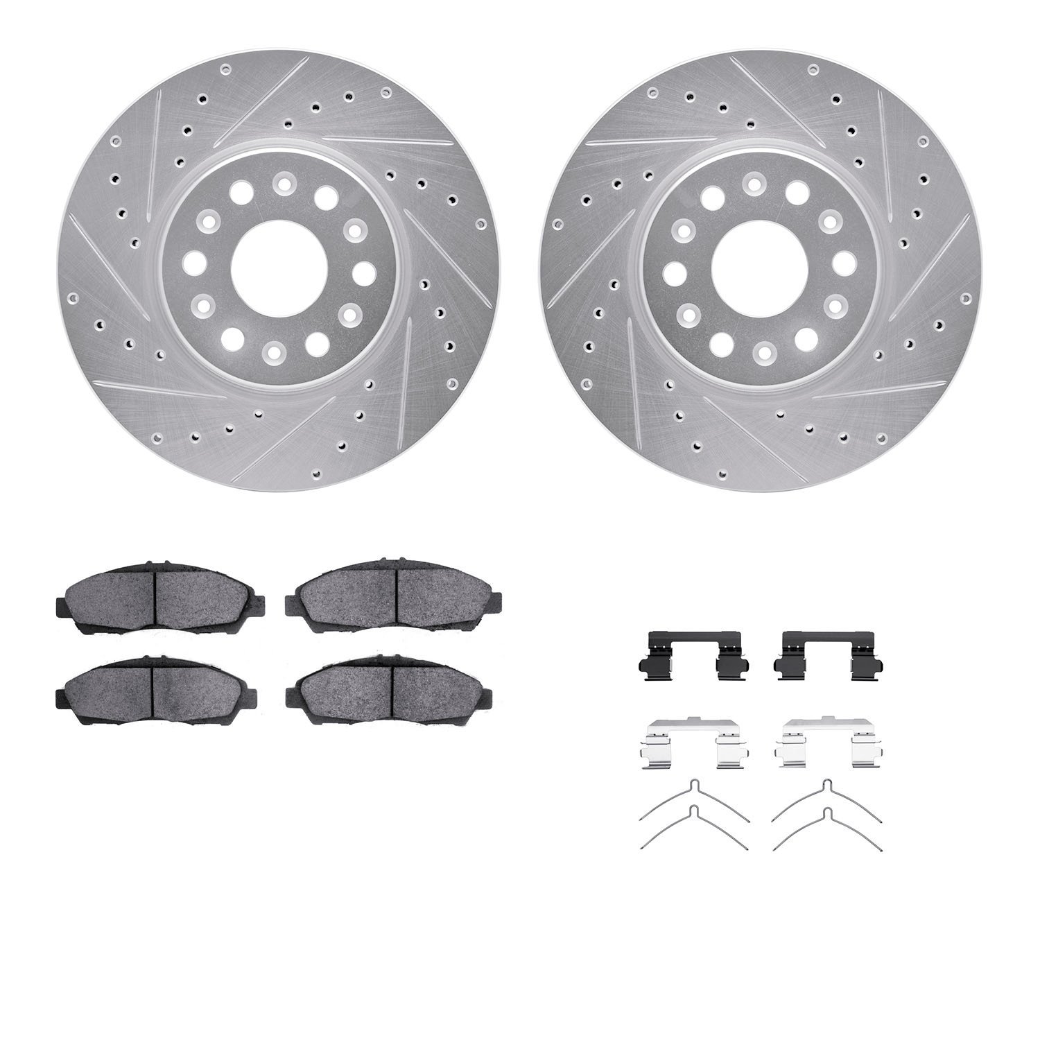 7312-48073 Drilled/Slotted Brake Rotor with 3000-Series Ceramic Brake Pads Kit & Hardware [Silver], 2017-2020 GM, Position: Fron