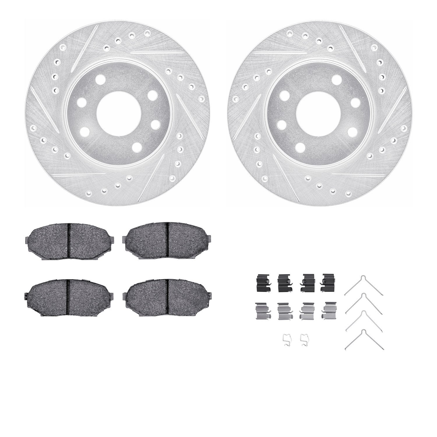 7312-50004 Drilled/Slotted Brake Rotor with 3000-Series Ceramic Brake Pads Kit & Hardware [Silver], 1989-1993 GM, Position: Fron
