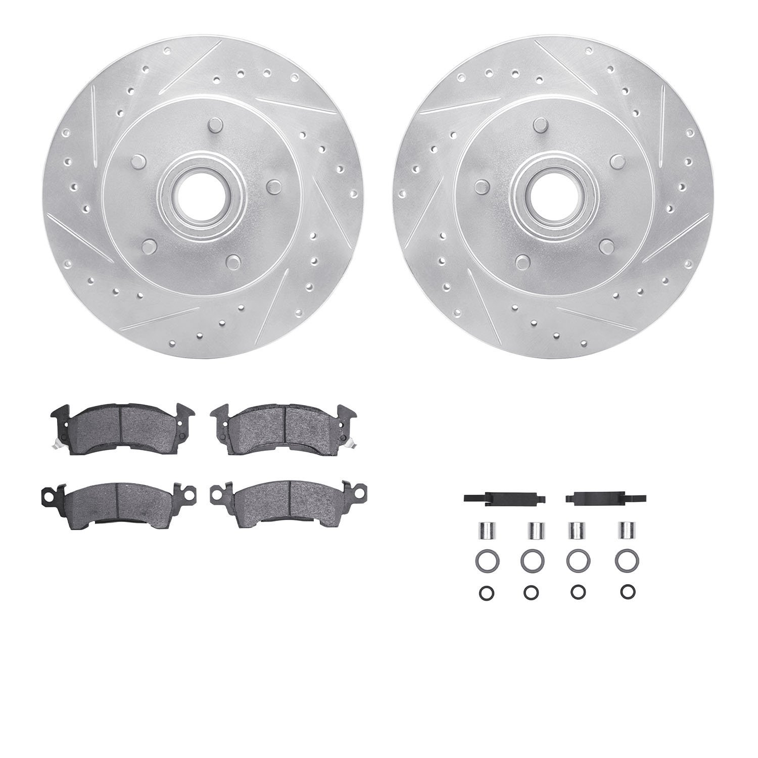 7312-51001 Drilled/Slotted Brake Rotor with 3000-Series Ceramic Brake Pads Kit & Hardware [Silver], 1991-1996 GM, Position: Fron