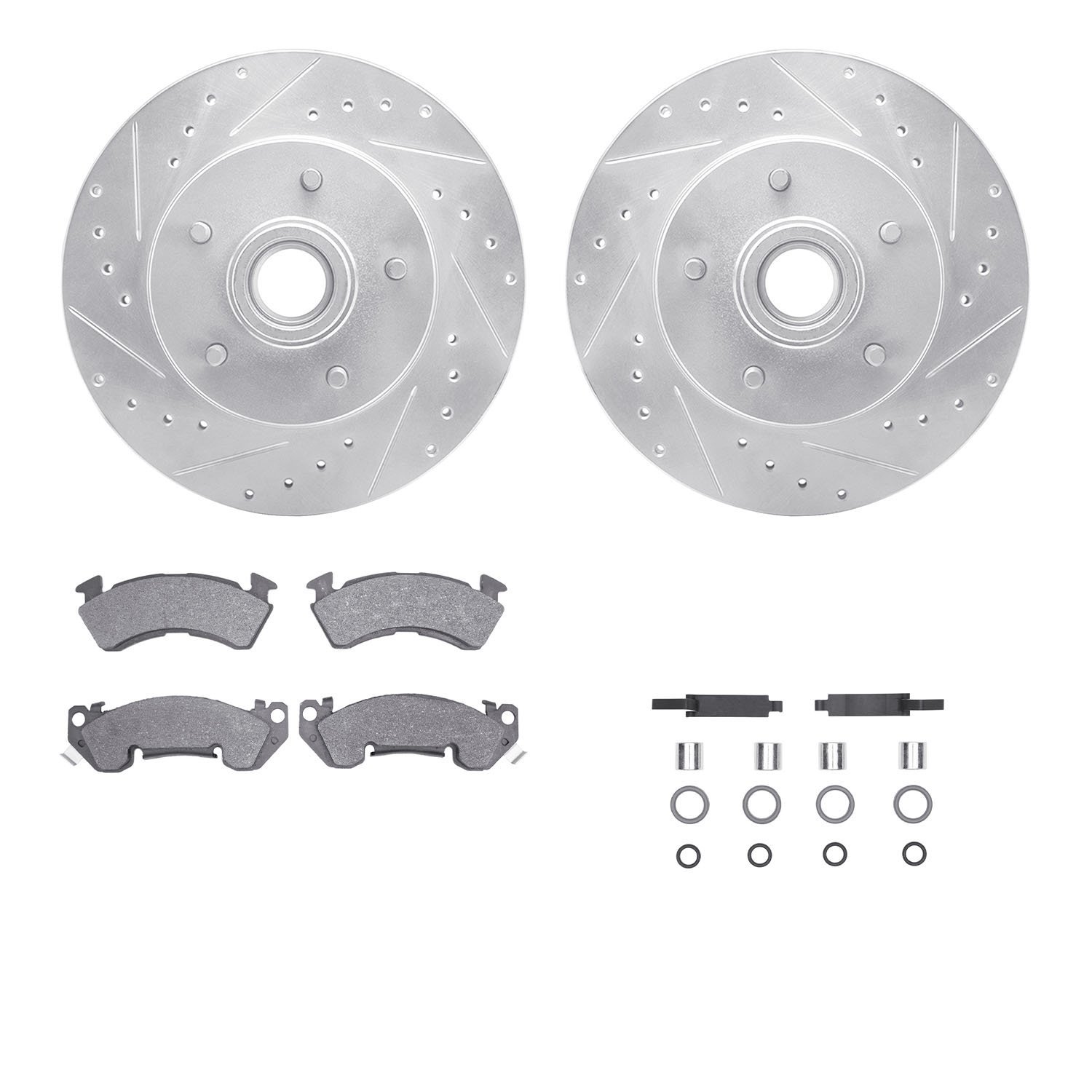 7312-51002 Drilled/Slotted Brake Rotor with 3000-Series Ceramic Brake Pads Kit & Hardware [Silver], 1991-1996 GM, Position: Fron