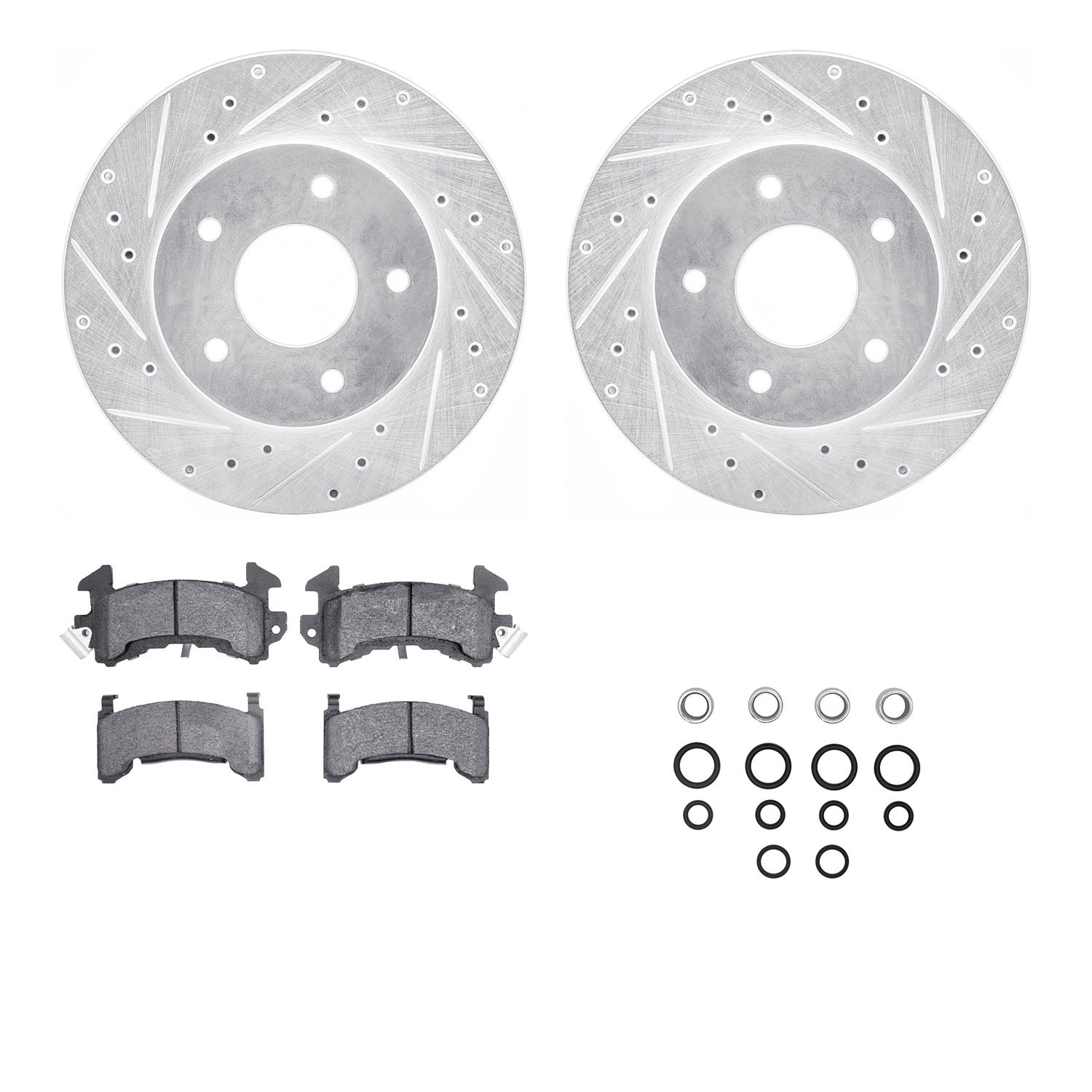 7312-52002 Drilled/Slotted Brake Rotor with 3000-Series Ceramic Brake Pads Kit & Hardware [Silver], 1978-1981 GM, Position: Rear