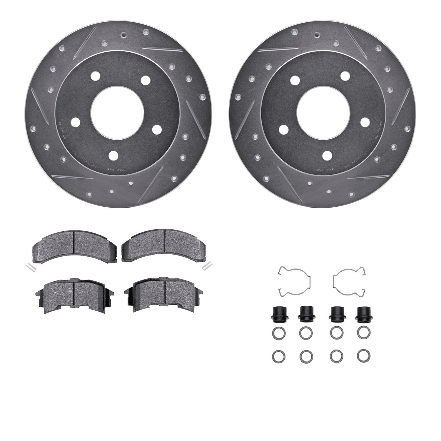 7312-52003 Drilled/Slotted Brake Rotor with 3000-Series Ceramic Brake Pads Kit & Hardware [Silver], 1984-1988 GM, Position: Rear
