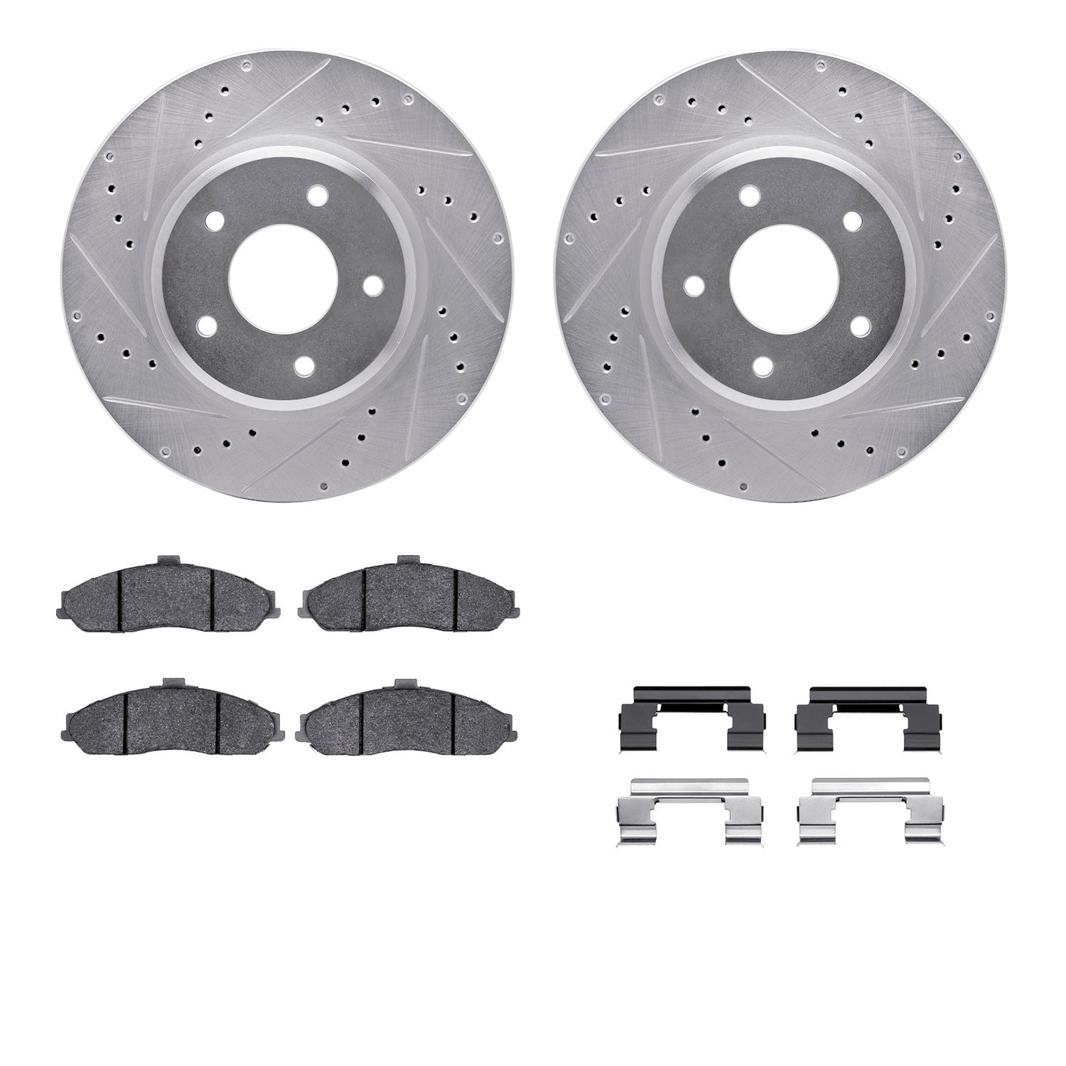 7312-52012 Drilled/Slotted Brake Rotor with 3000-Series Ceramic Brake Pads Kit & Hardware [Silver], 2005-2006 GM, Position: Fron