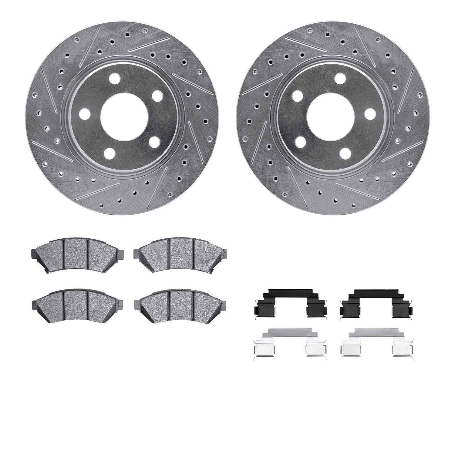 7312-52015 Drilled/Slotted Brake Rotor with 3000-Series Ceramic Brake Pads Kit & Hardware [Silver], 2004-2009 GM, Position: Fron