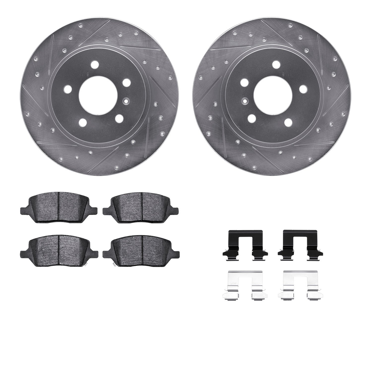 7312-52018 Drilled/Slotted Brake Rotor with 3000-Series Ceramic Brake Pads Kit & Hardware [Silver], 2005-2005 GM, Position: Rear