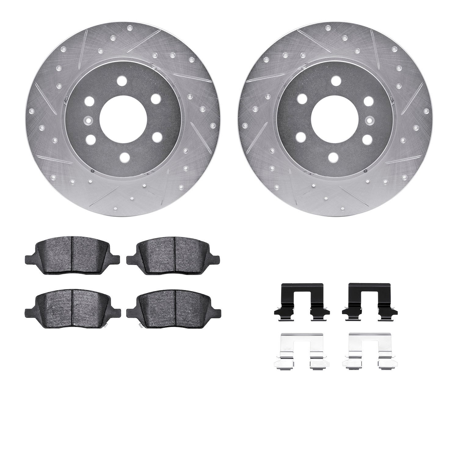 7312-52019 Drilled/Slotted Brake Rotor with 3000-Series Ceramic Brake Pads Kit & Hardware [Silver], 2006-2009 GM, Position: Rear