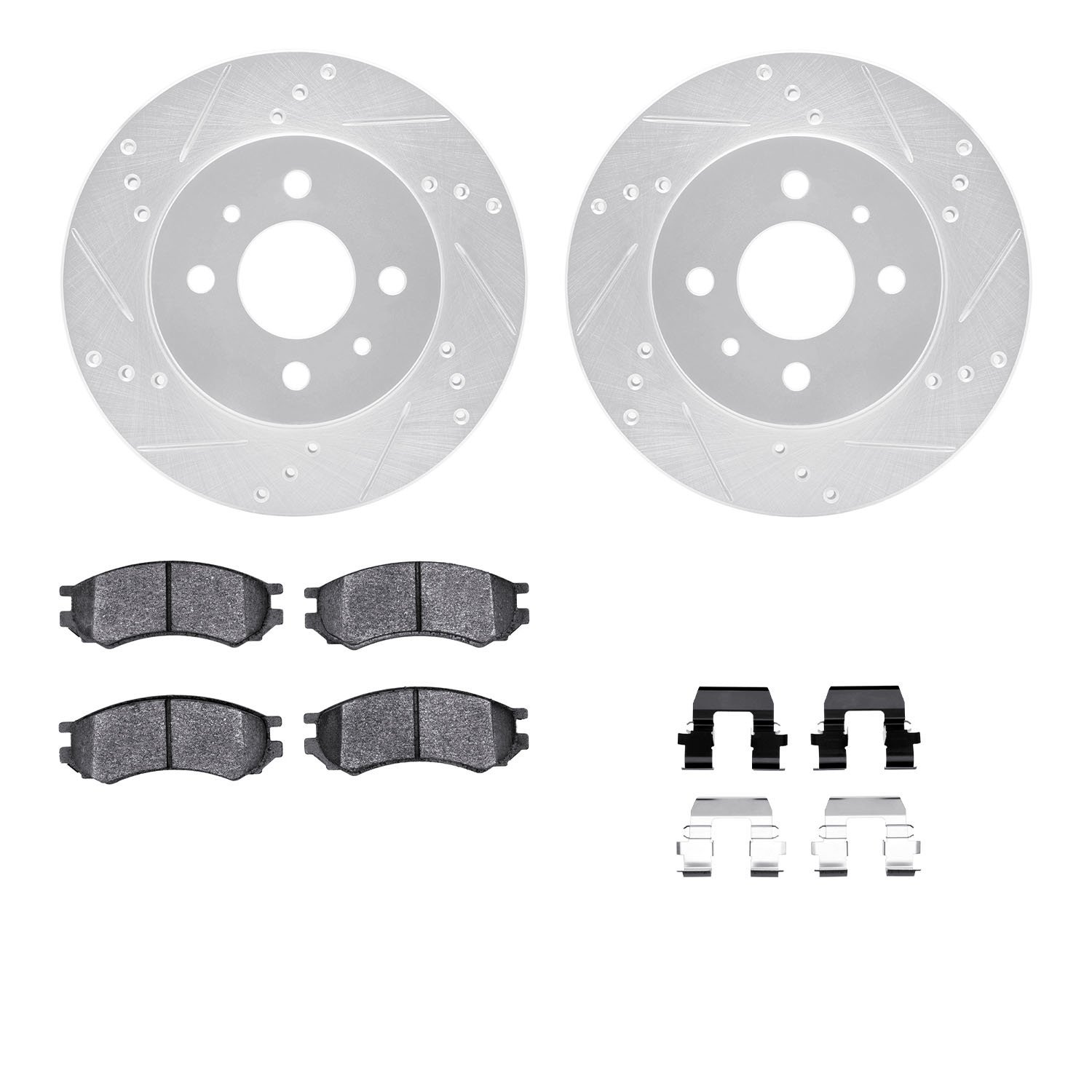 7312-53001 Drilled/Slotted Brake Rotor with 3000-Series Ceramic Brake Pads Kit & Hardware [Silver], 1991-2002 GM, Position: Fron
