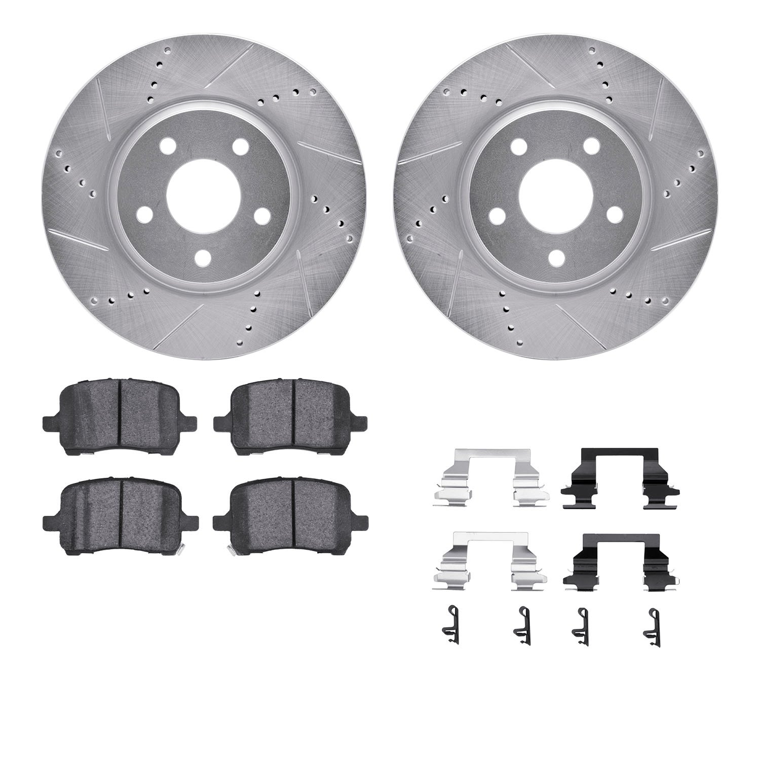 7312-53004 Drilled/Slotted Brake Rotor with 3000-Series Ceramic Brake Pads Kit & Hardware [Silver], 2004-2012 GM, Position: Fron