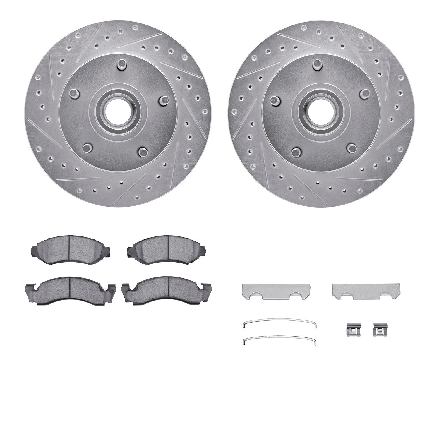 7312-54018 Drilled/Slotted Brake Rotor with 3000-Series Ceramic Brake Pads Kit & Hardware [Silver], 1973-1985 Ford/Lincoln/Mercu