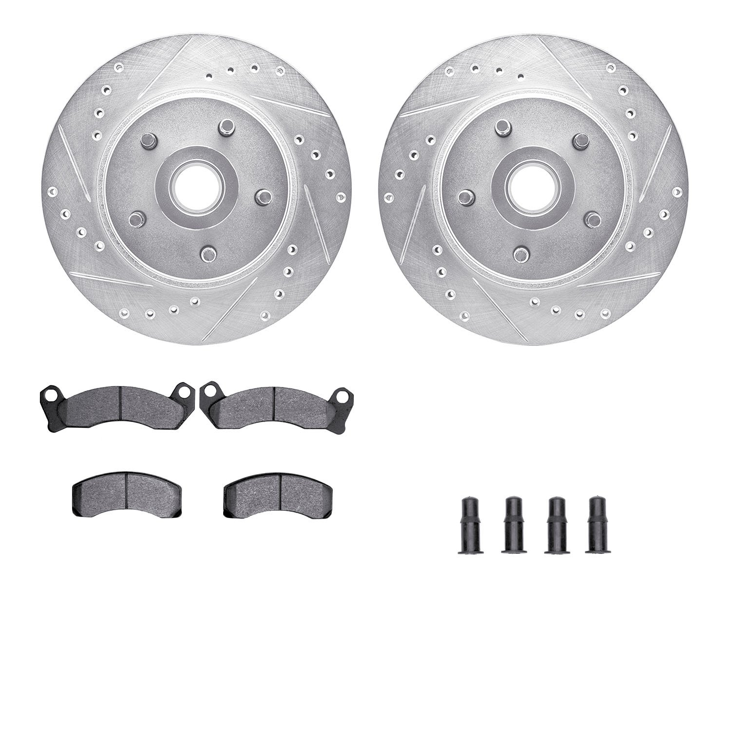 7312-54037 Drilled/Slotted Brake Rotor with 3000-Series Ceramic Brake Pads Kit & Hardware [Silver], 1982-1987 Ford/Lincoln/Mercu