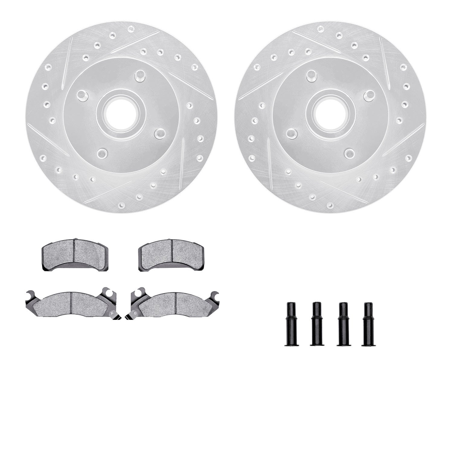 7312-54042 Drilled/Slotted Brake Rotor with 3000-Series Ceramic Brake Pads Kit & Hardware [Silver], 1982-1993 Ford/Lincoln/Mercu