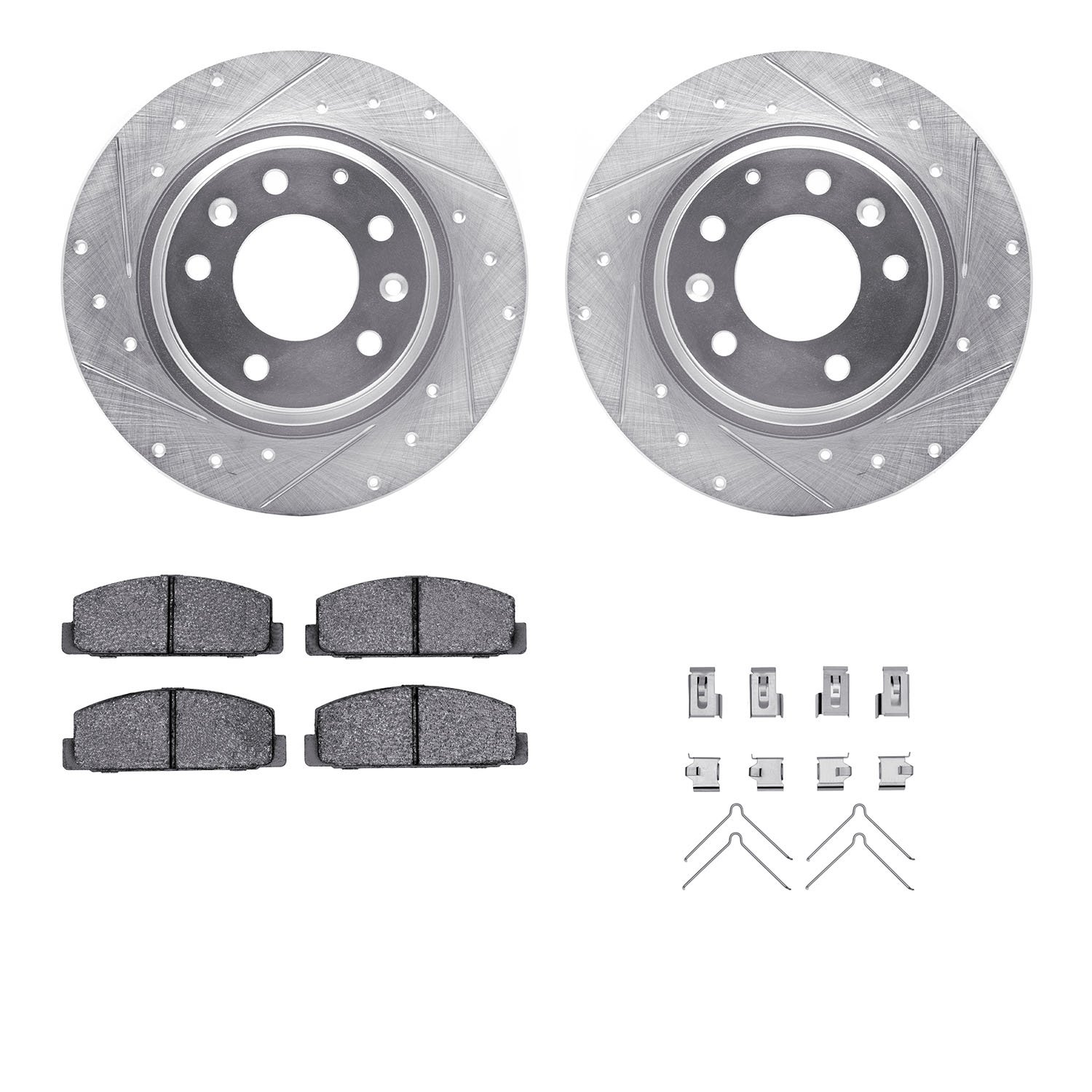 7312-54048 Drilled/Slotted Brake Rotor with 3000-Series Ceramic Brake Pads Kit & Hardware [Silver], 2003-2005 Ford/Lincoln/Mercu
