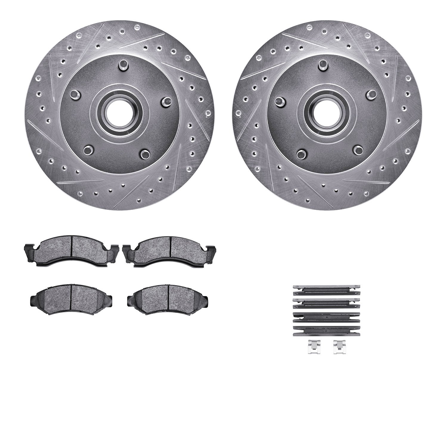 7312-54050 Drilled/Slotted Brake Rotor with 3000-Series Ceramic Brake Pads Kit & Hardware [Silver], 1986-1993 Ford/Lincoln/Mercu
