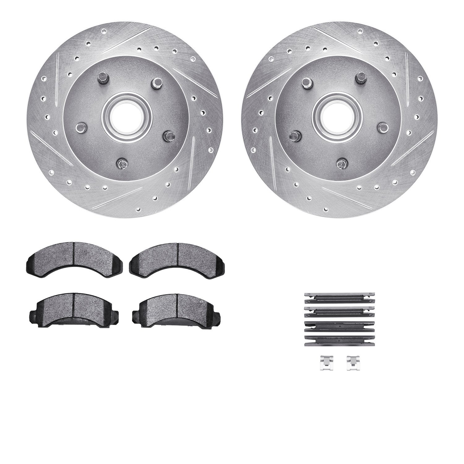 7312-54055 Drilled/Slotted Brake Rotor with 3000-Series Ceramic Brake Pads Kit & Hardware [Silver], 1983-1994 Ford/Lincoln/Mercu