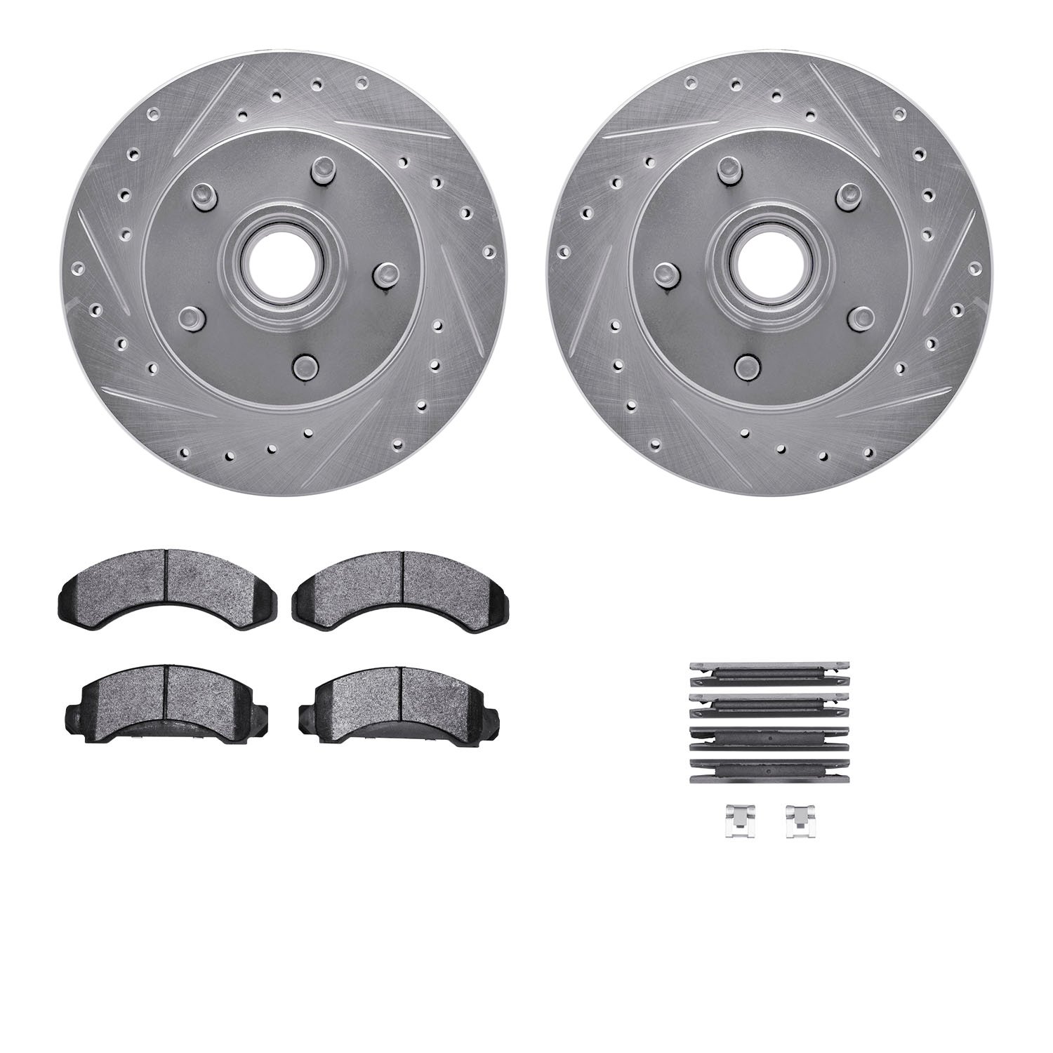7312-54059 Drilled/Slotted Brake Rotor with 3000-Series Ceramic Brake Pads Kit & Hardware [Silver], 1986-1992 Ford/Lincoln/Mercu