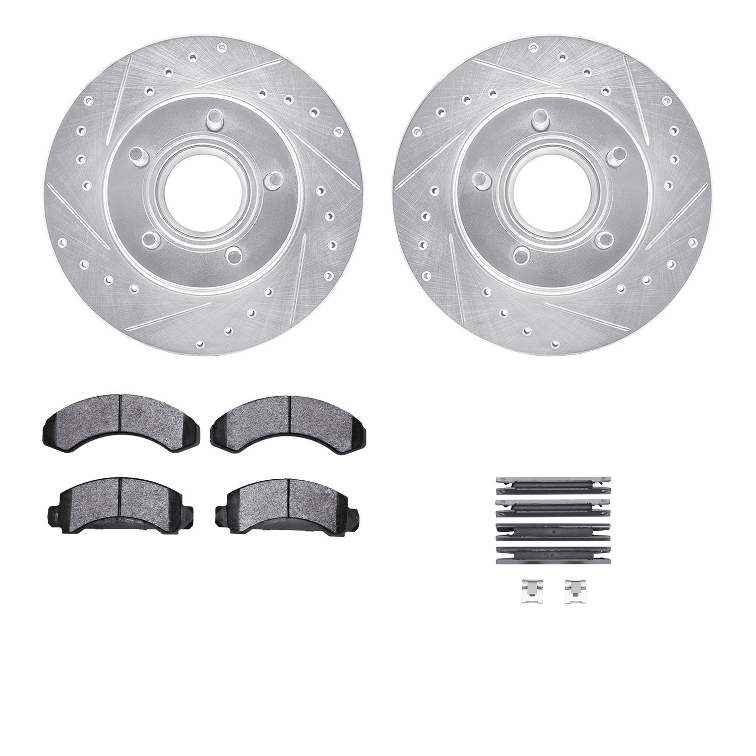 7312-54061 Drilled/Slotted Brake Rotor with 3000-Series Ceramic Brake Pads Kit & Hardware [Silver], 1993-1994 Ford/Lincoln/Mercu