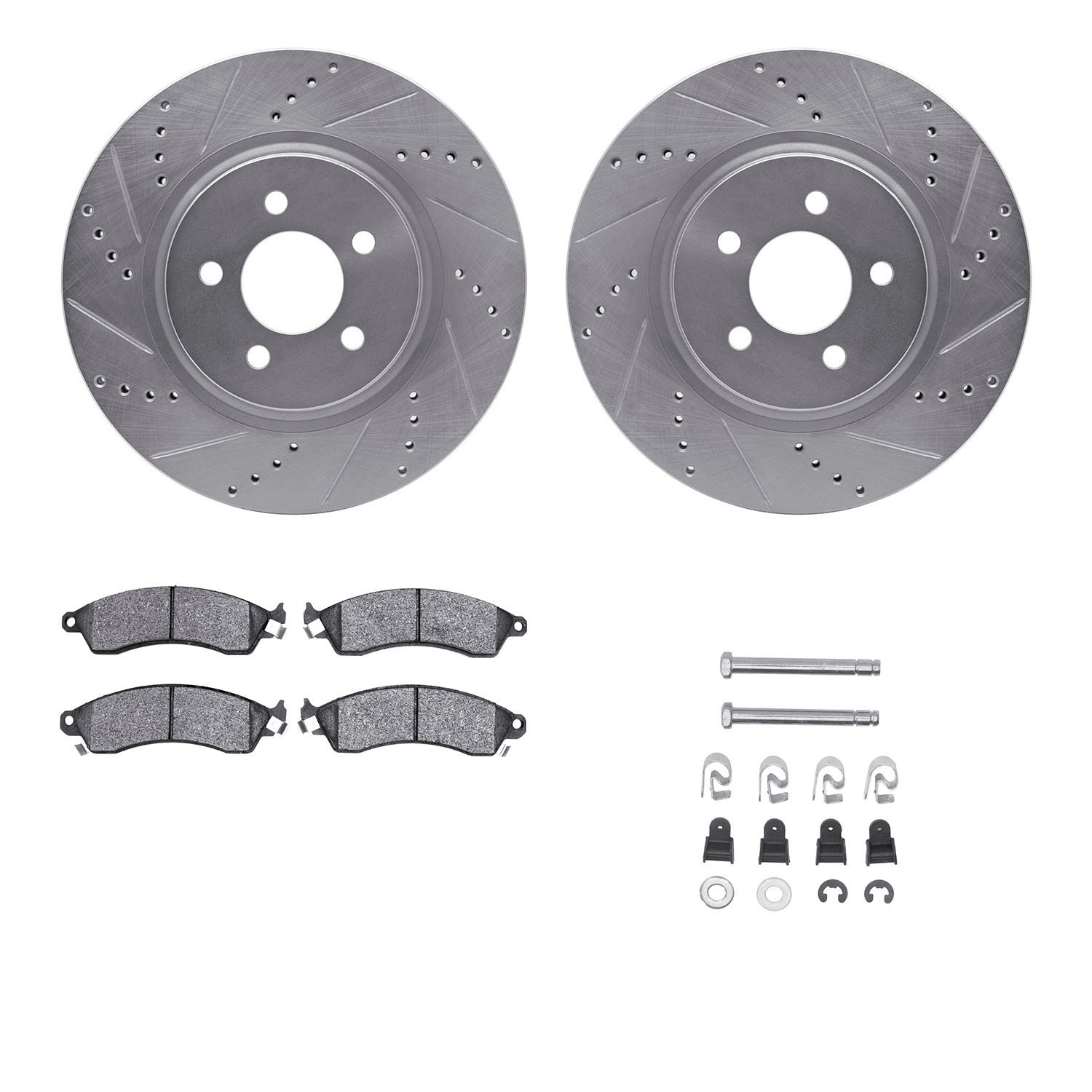 7312-54064 Drilled/Slotted Brake Rotor with 3000-Series Ceramic Brake Pads Kit & Hardware [Silver], 1994-2004 Ford/Lincoln/Mercu