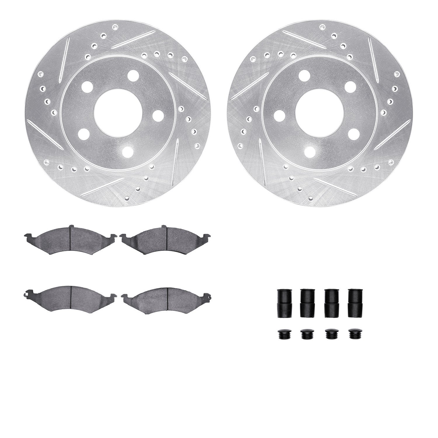 7312-54068 Drilled/Slotted Brake Rotor with 3000-Series Ceramic Brake Pads Kit & Hardware [Silver], 1986-1992 Ford/Lincoln/Mercu