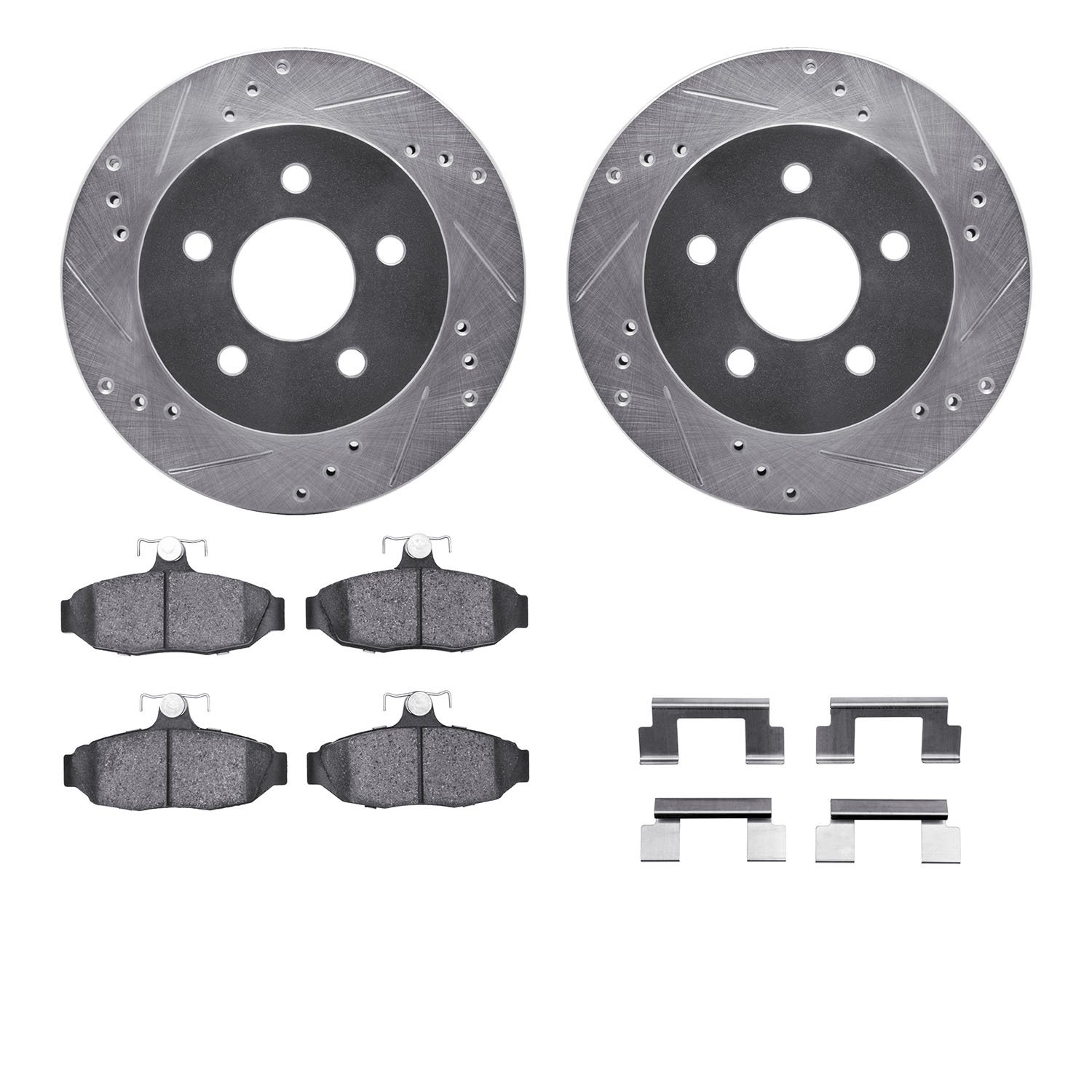 7312-54079 Drilled/Slotted Brake Rotor with 3000-Series Ceramic Brake Pads Kit & Hardware [Silver], 1990-1992 Ford/Lincoln/Mercu