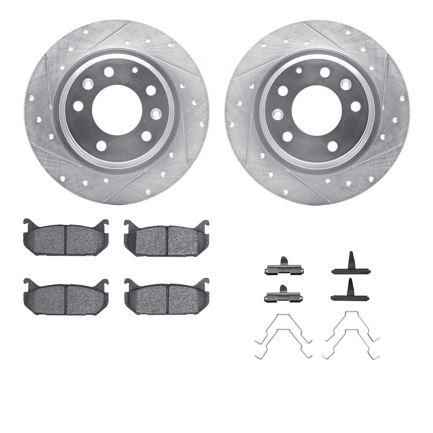 7312-54080 Drilled/Slotted Brake Rotor with 3000-Series Ceramic Brake Pads Kit & Hardware [Silver], 1998-2002 Ford/Lincoln/Mercu