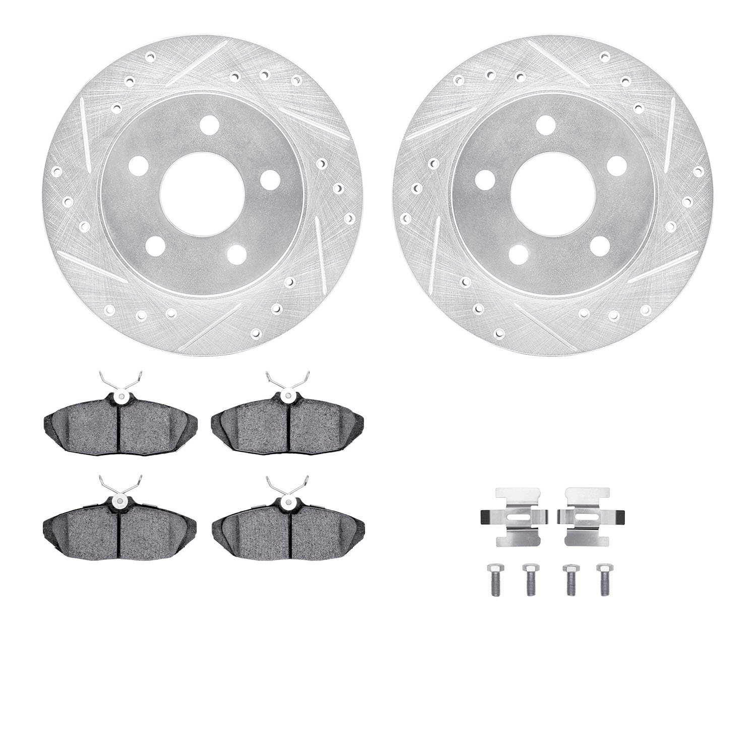 7312-54082 Drilled/Slotted Brake Rotor with 3000-Series Ceramic Brake Pads Kit & Hardware [Silver], 1993-1998 Ford/Lincoln/Mercu