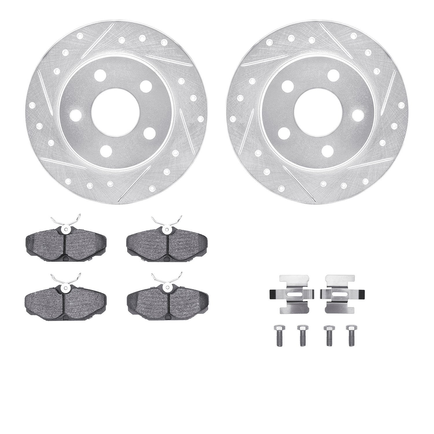 7312-54087 Drilled/Slotted Brake Rotor with 3000-Series Ceramic Brake Pads Kit & Hardware [Silver], 1993-2005 Ford/Lincoln/Mercu