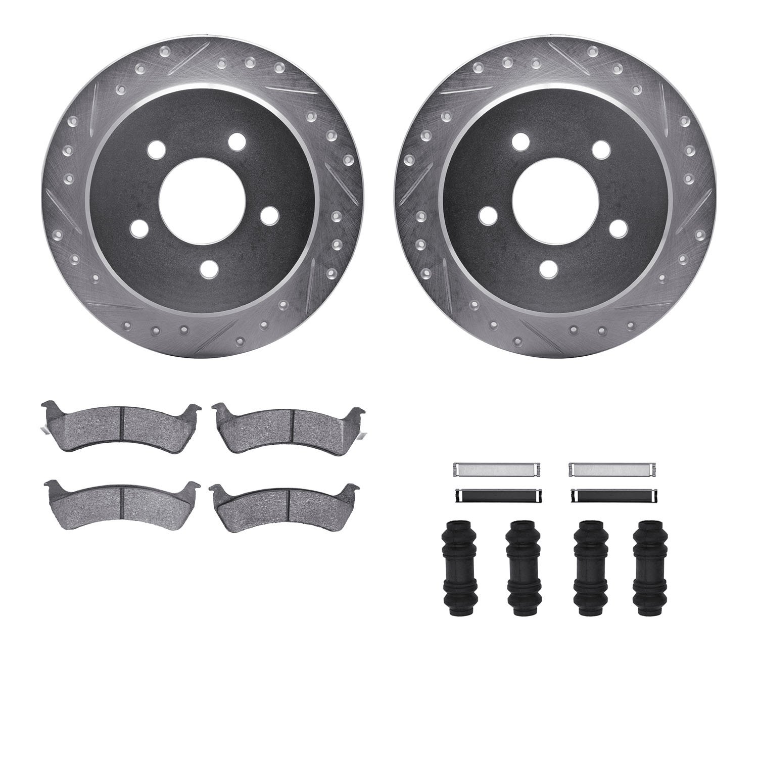 7312-54088 Drilled/Slotted Brake Rotor with 3000-Series Ceramic Brake Pads Kit & Hardware [Silver], 2001-2002 Ford/Lincoln/Mercu