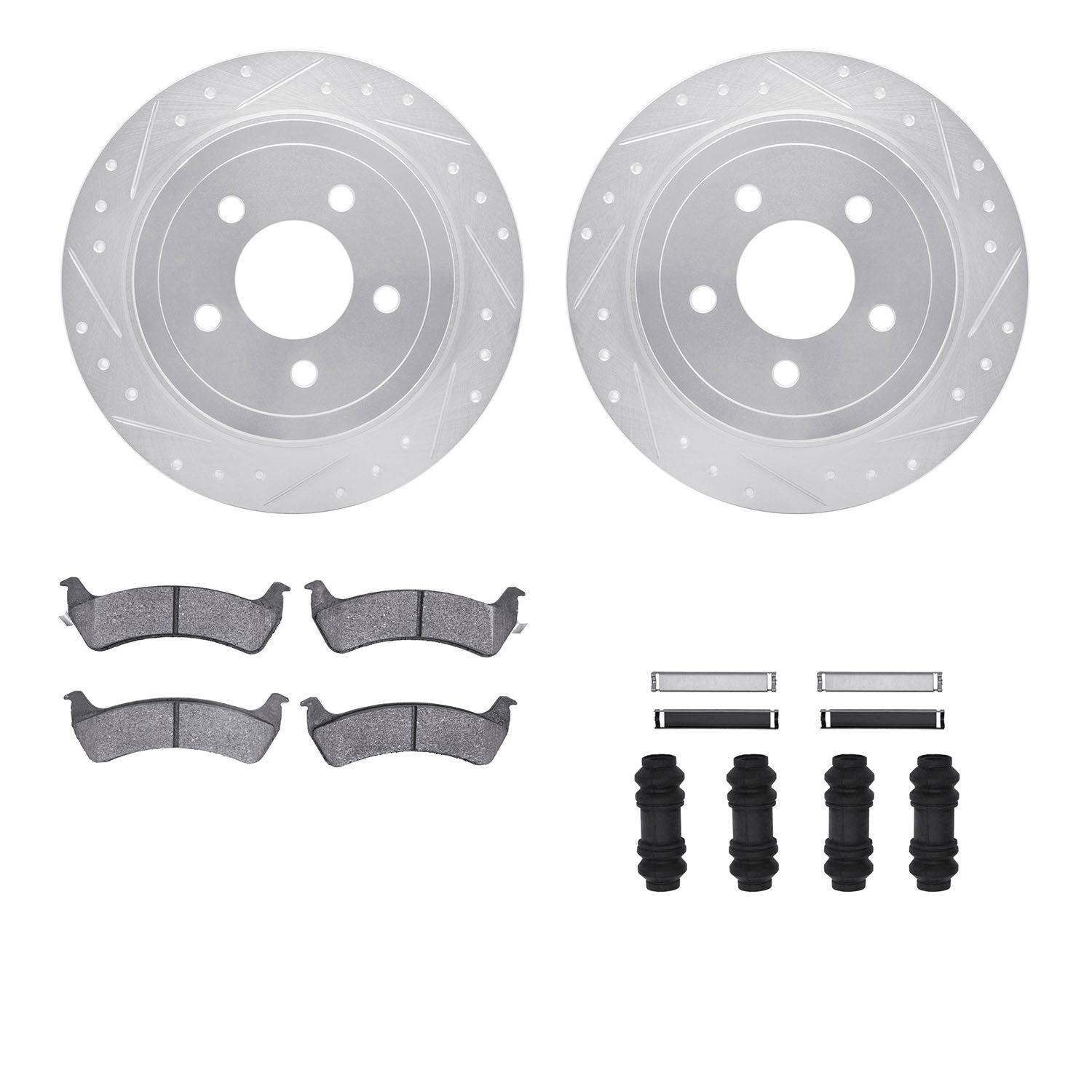 7312-54089 Drilled/Slotted Brake Rotor with 3000-Series Ceramic Brake Pads Kit & Hardware [Silver], 2003-2005 Ford/Lincoln/Mercu