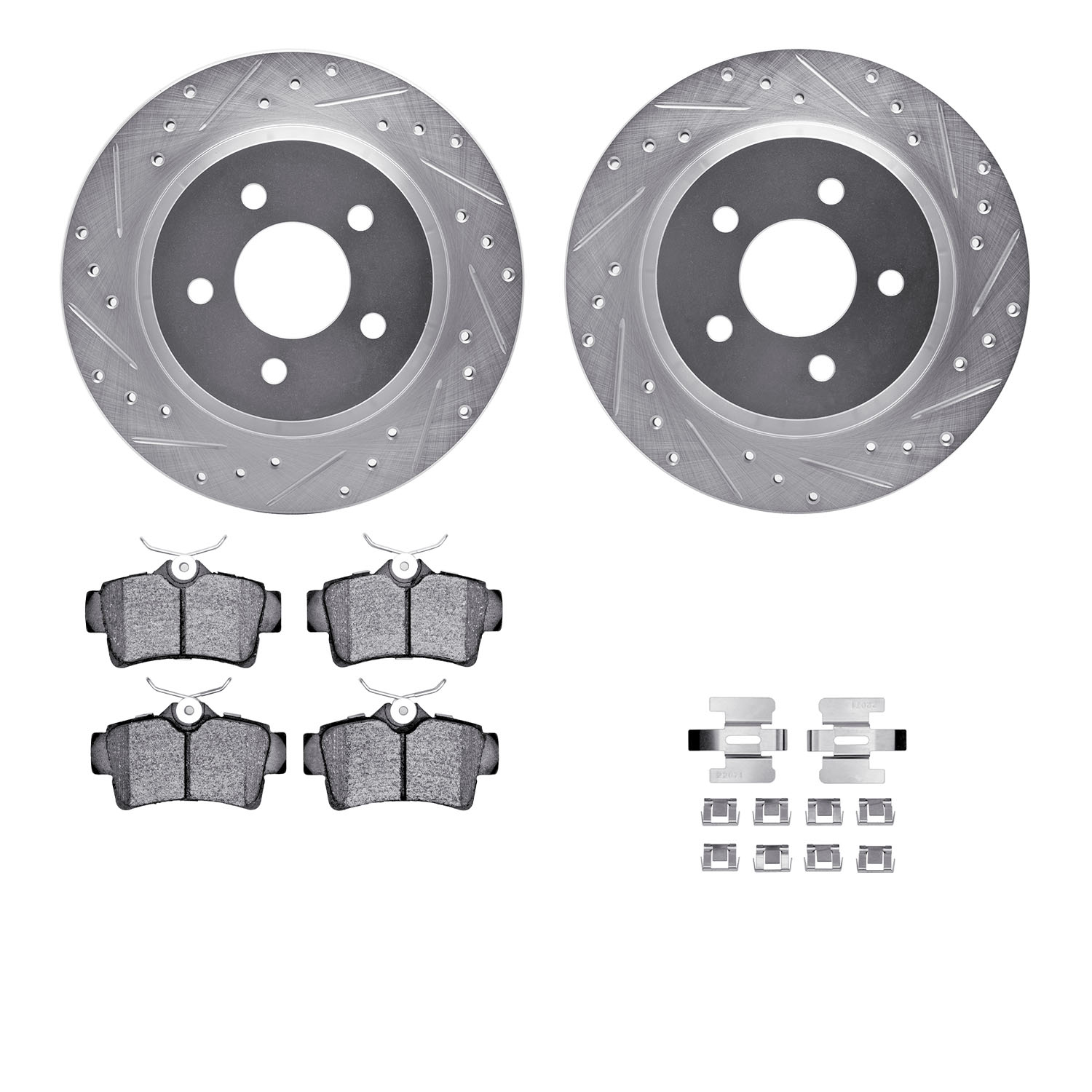 7312-54091 Drilled/Slotted Brake Rotor with 3000-Series Ceramic Brake Pads Kit & Hardware [Silver], 1994-2004 Ford/Lincoln/Mercu
