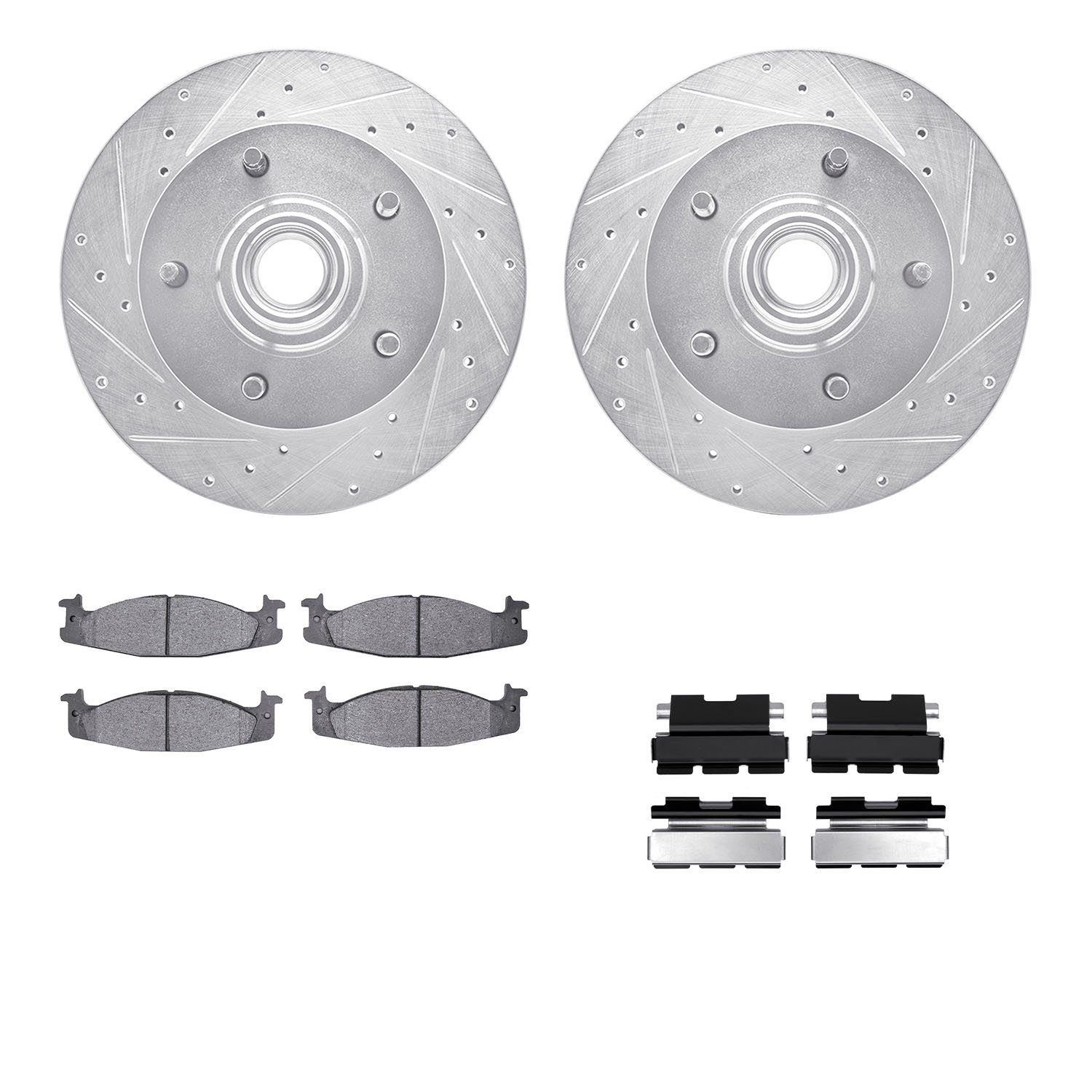 7312-54093 Drilled/Slotted Brake Rotor with 3000-Series Ceramic Brake Pads Kit & Hardware [Silver], 1994-2003 Ford/Lincoln/Mercu