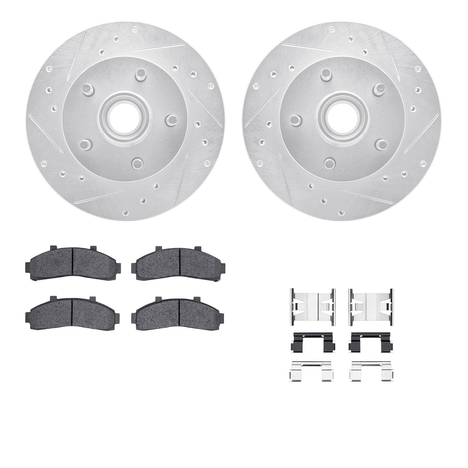 7312-54100 Drilled/Slotted Brake Rotor with 3000-Series Ceramic Brake Pads Kit & Hardware [Silver], 1995-1997 Ford/Lincoln/Mercu