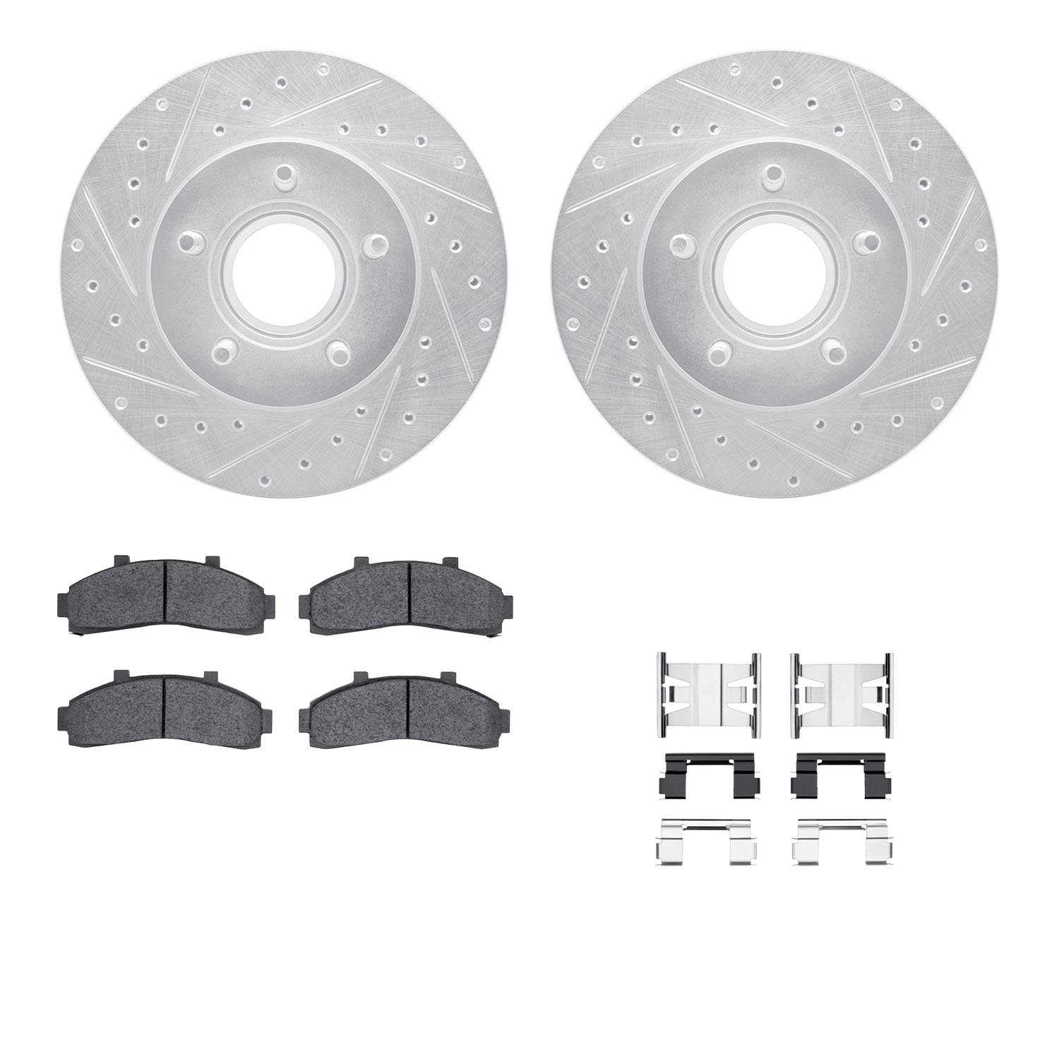 7312-54102 Drilled/Slotted Brake Rotor with 3000-Series Ceramic Brake Pads Kit & Hardware [Silver], 1995-1997 Ford/Lincoln/Mercu