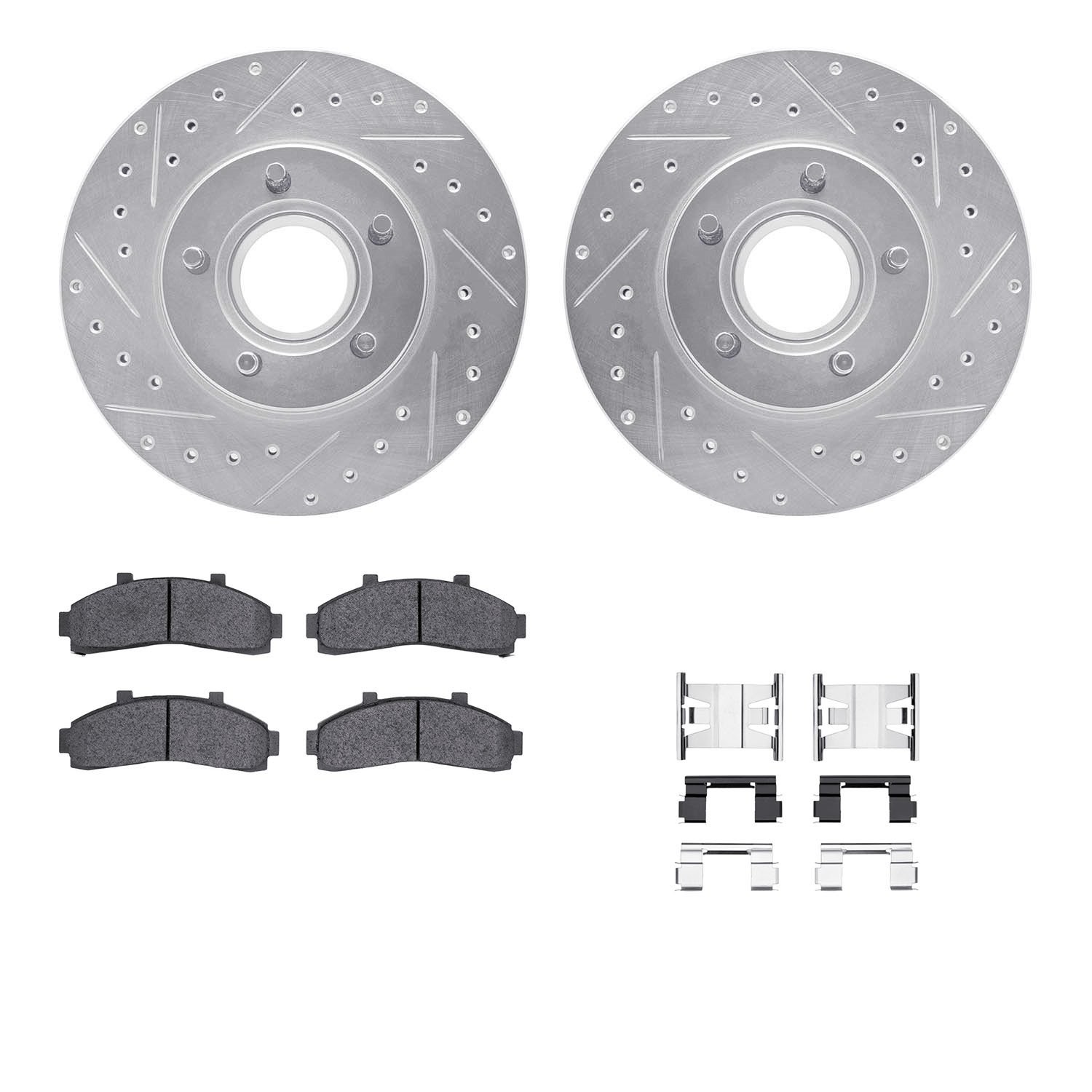 7312-54105 Drilled/Slotted Brake Rotor with 3000-Series Ceramic Brake Pads Kit & Hardware [Silver], 1995-1997 Ford/Lincoln/Mercu