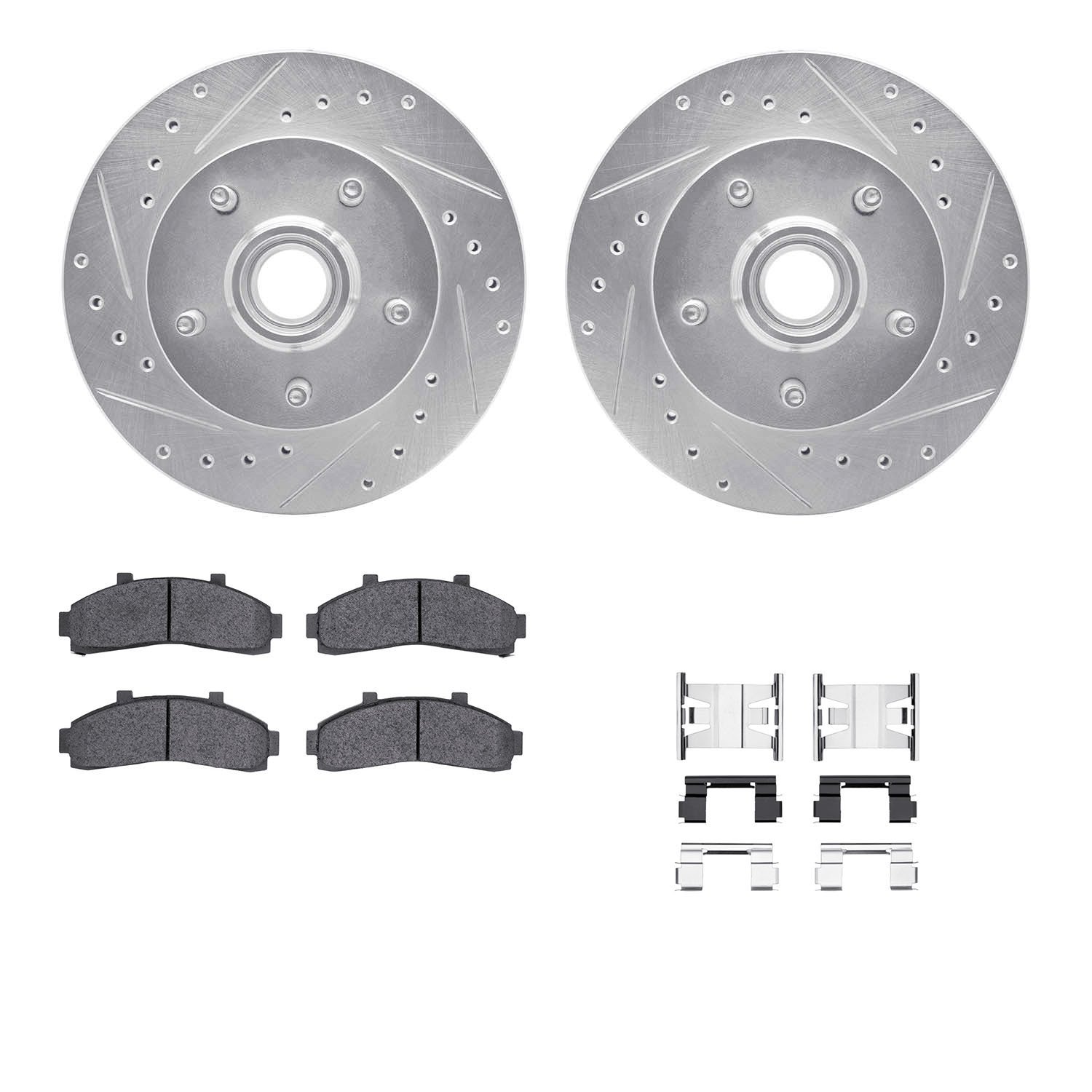 7312-54106 Drilled/Slotted Brake Rotor with 3000-Series Ceramic Brake Pads Kit & Hardware [Silver], 1998-2002 Ford/Lincoln/Mercu