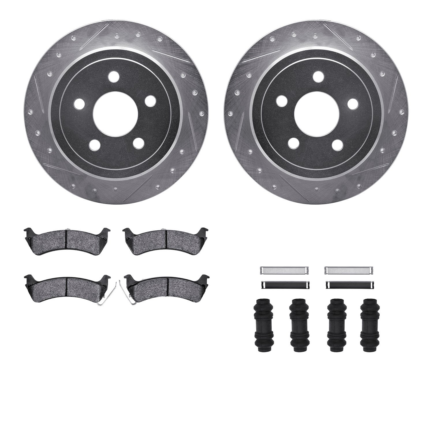7312-54108 Drilled/Slotted Brake Rotor with 3000-Series Ceramic Brake Pads Kit & Hardware [Silver], 1995-2003 Ford/Lincoln/Mercu