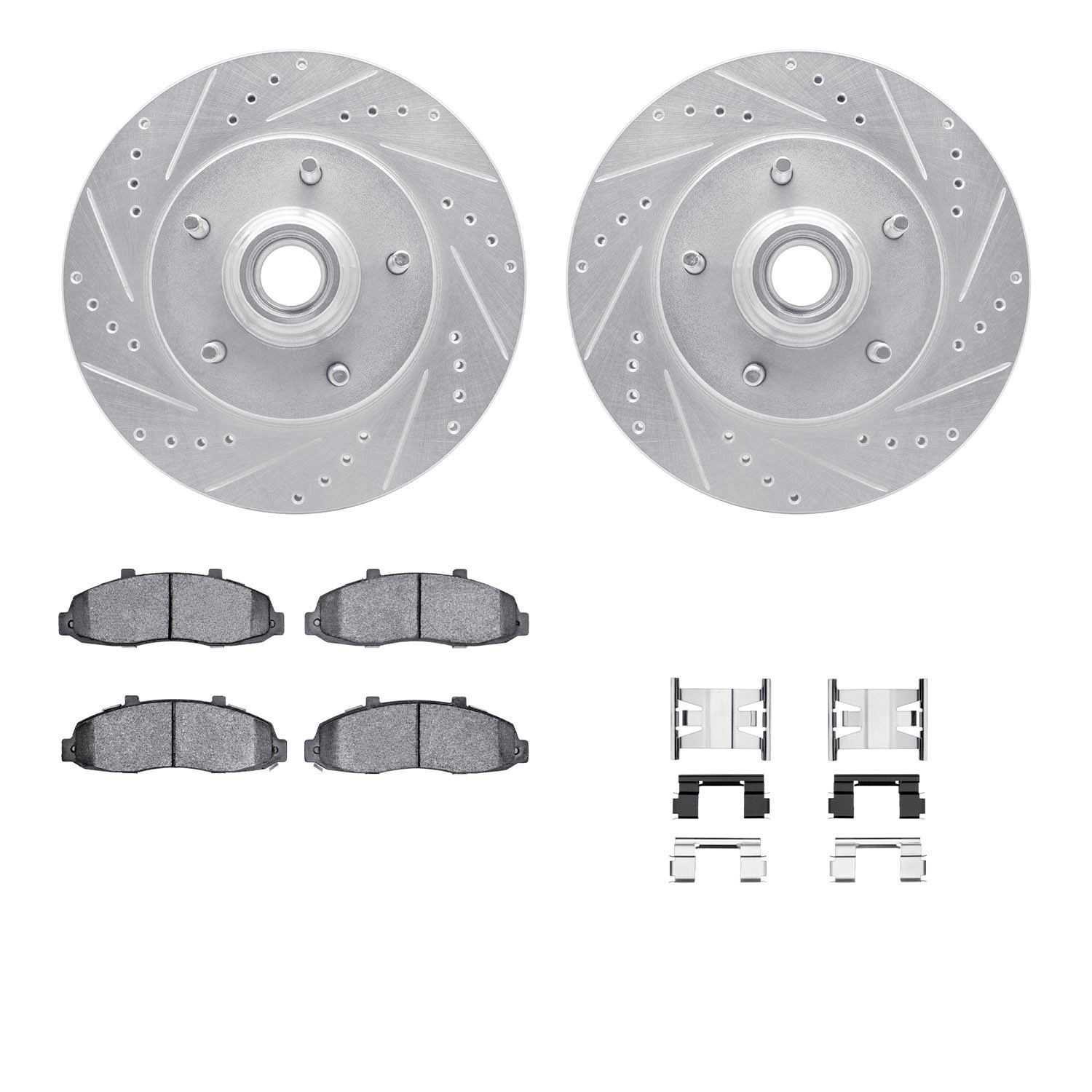 7312-54111 Drilled/Slotted Brake Rotor with 3000-Series Ceramic Brake Pads Kit & Hardware [Silver], 1997-1999 Ford/Lincoln/Mercu
