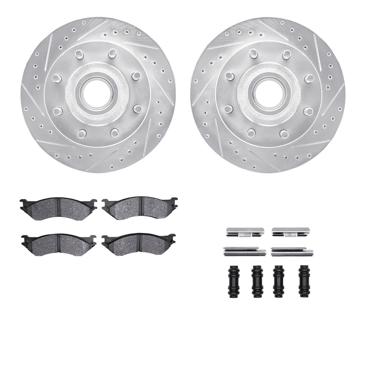 7312-54114 Drilled/Slotted Brake Rotor with 3000-Series Ceramic Brake Pads Kit & Hardware [Silver], 2000-2004 Ford/Lincoln/Mercu