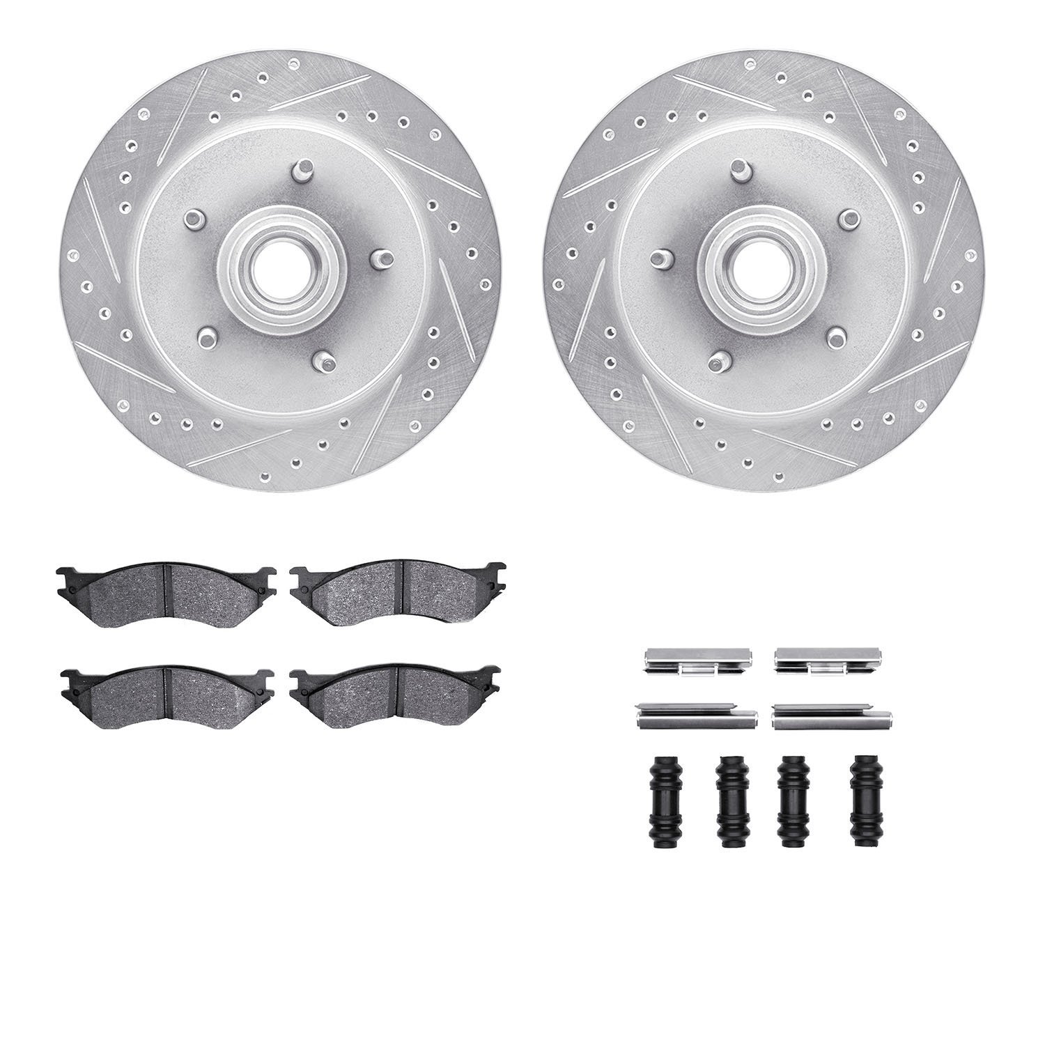 7312-54117 Drilled/Slotted Brake Rotor with 3000-Series Ceramic Brake Pads Kit & Hardware [Silver], 1997-2000 Ford/Lincoln/Mercu