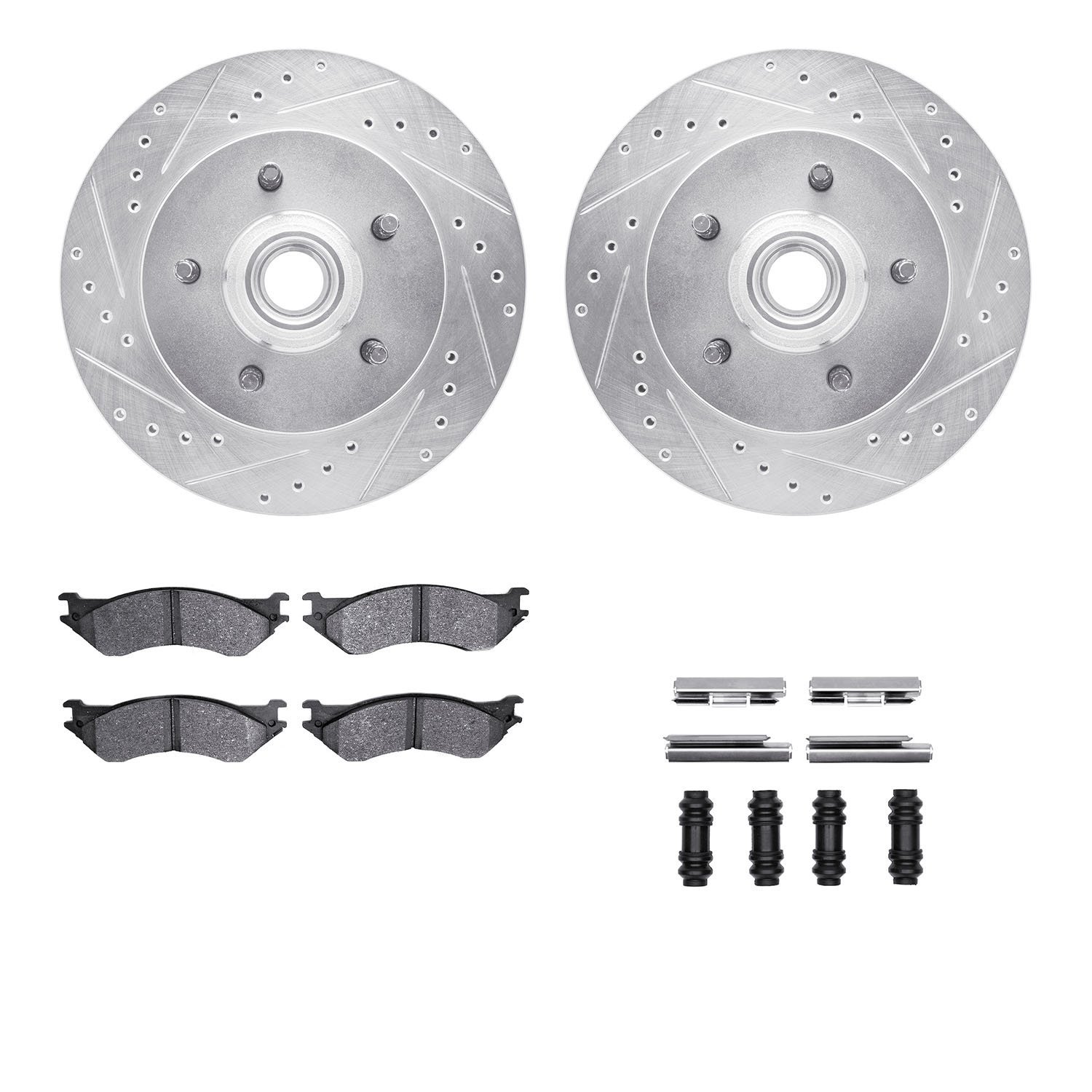 7312-54119 Drilled/Slotted Brake Rotor with 3000-Series Ceramic Brake Pads Kit & Hardware [Silver], 1999-2004 Ford/Lincoln/Mercu