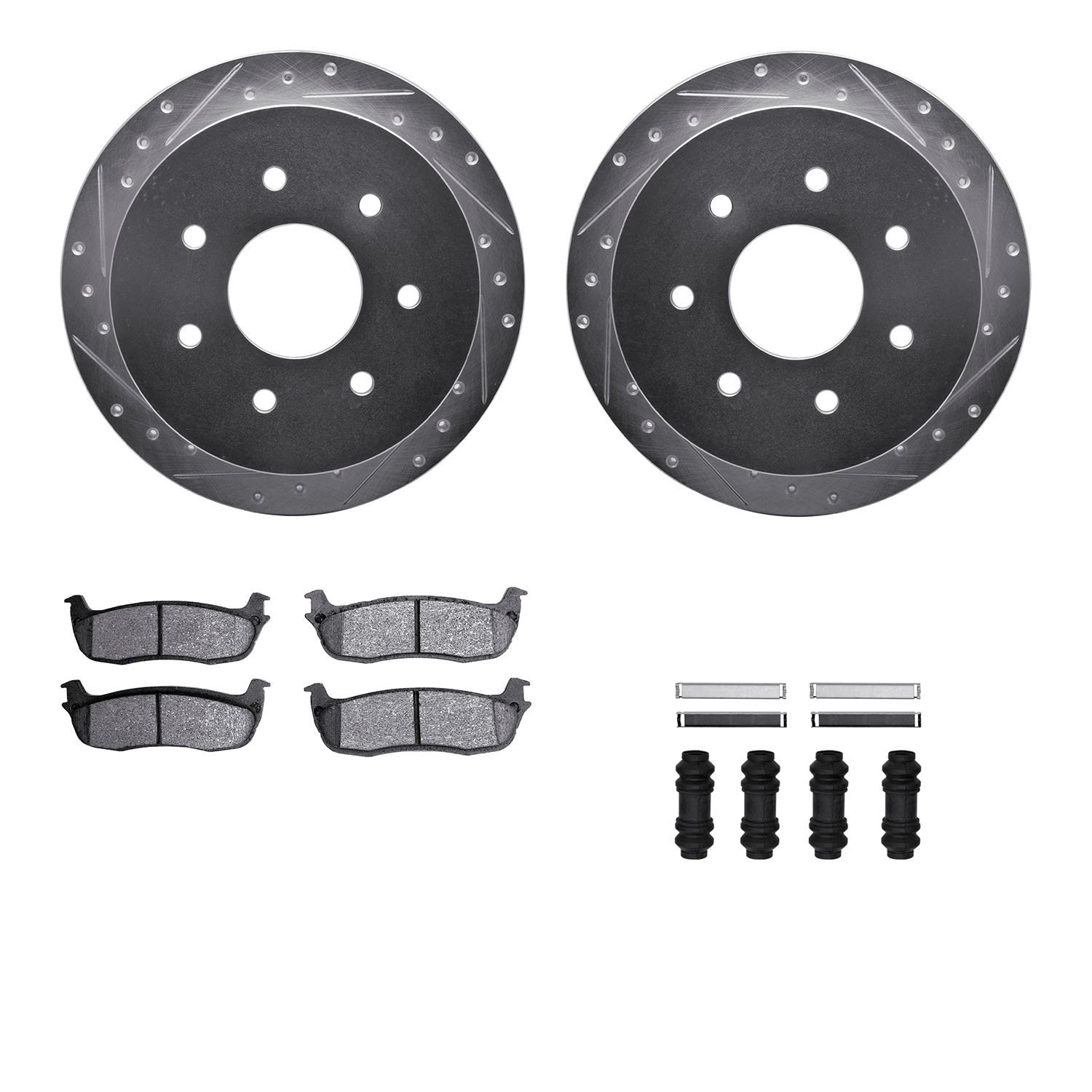 7312-54121 Drilled/Slotted Brake Rotor with 3000-Series Ceramic Brake Pads Kit & Hardware [Silver], 1997-2004 Ford/Lincoln/Mercu